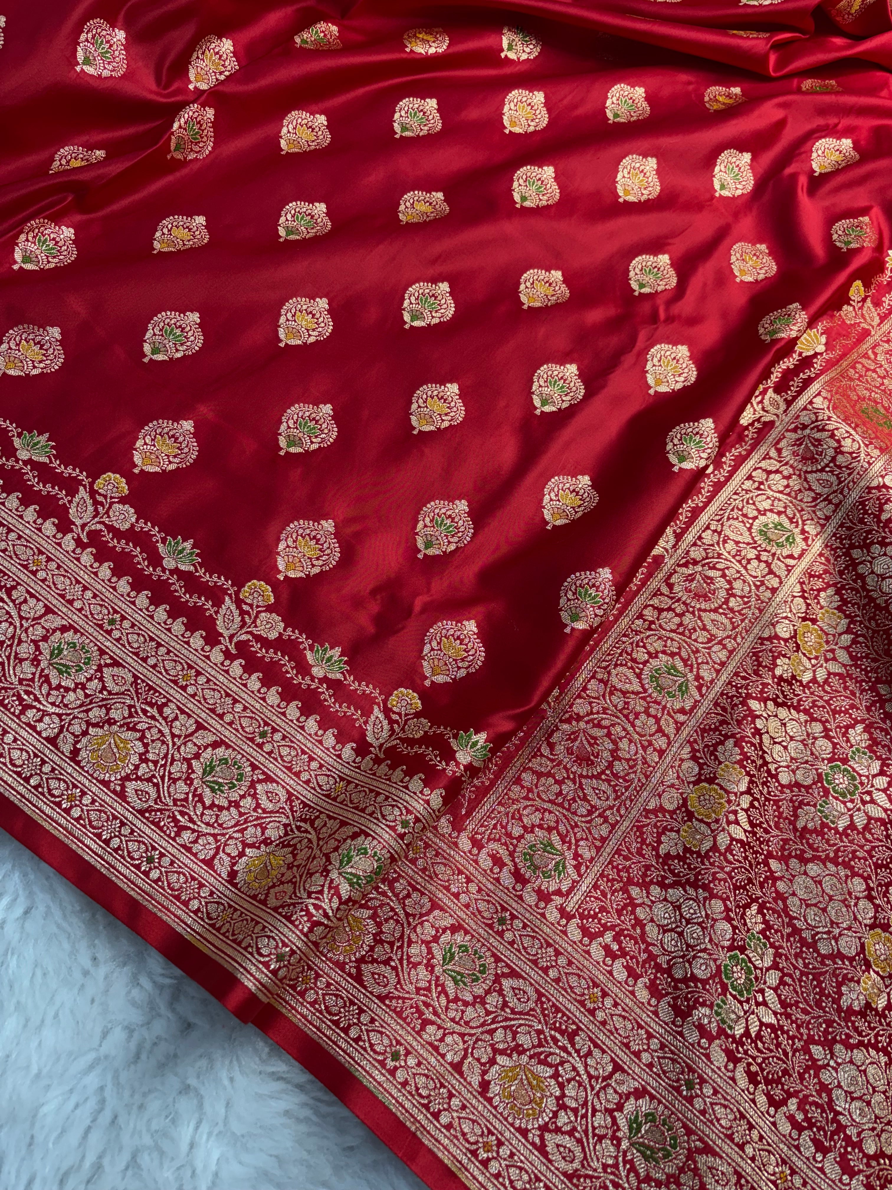 Red Satin Katan Silk Meena Buti Saree SK20