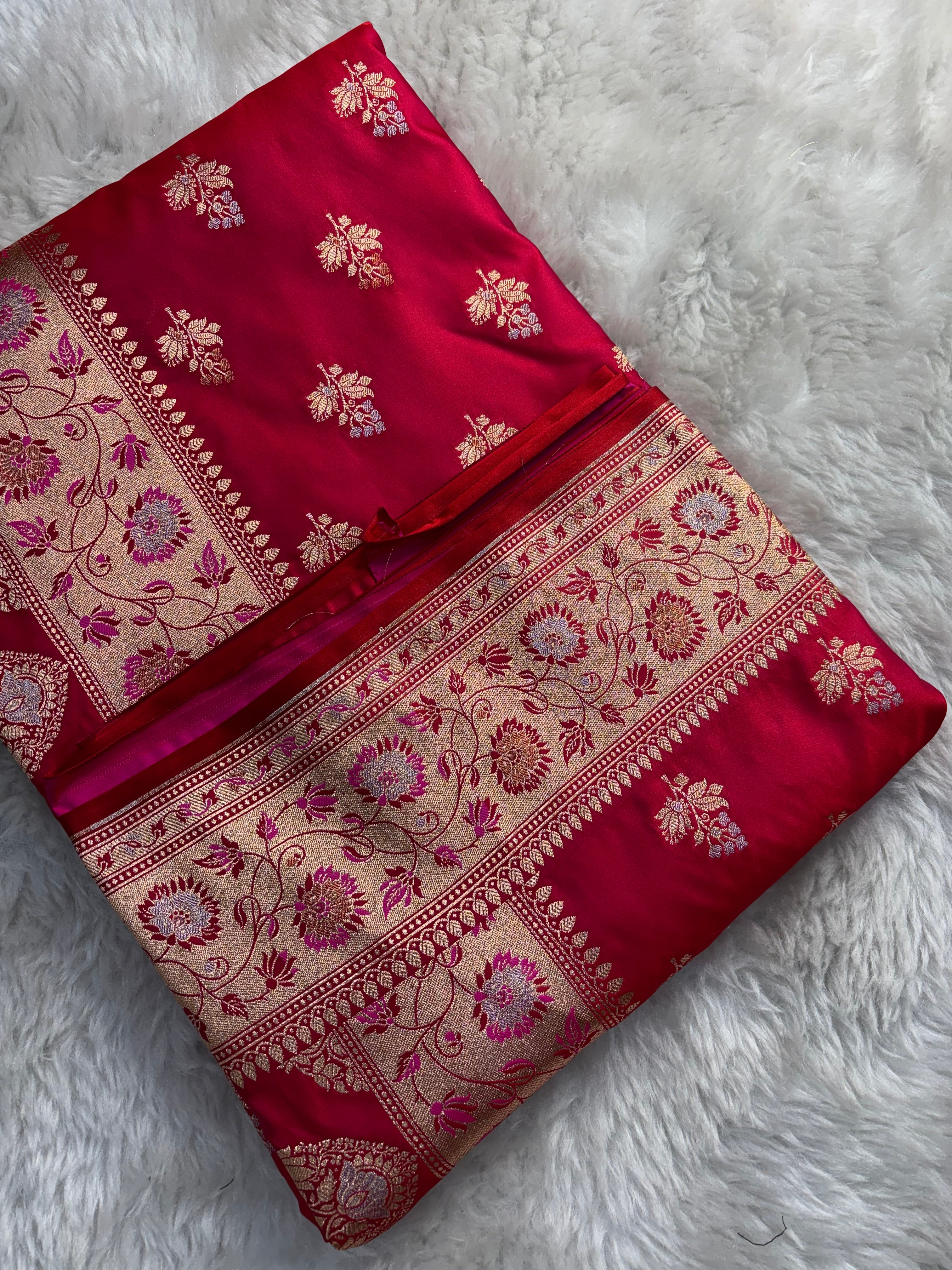 Dual Shade Red Satin Katan Silk Meena Buti Saree SK19