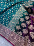 Sapphire Contrast Satin Silk Jaal Saree SS03