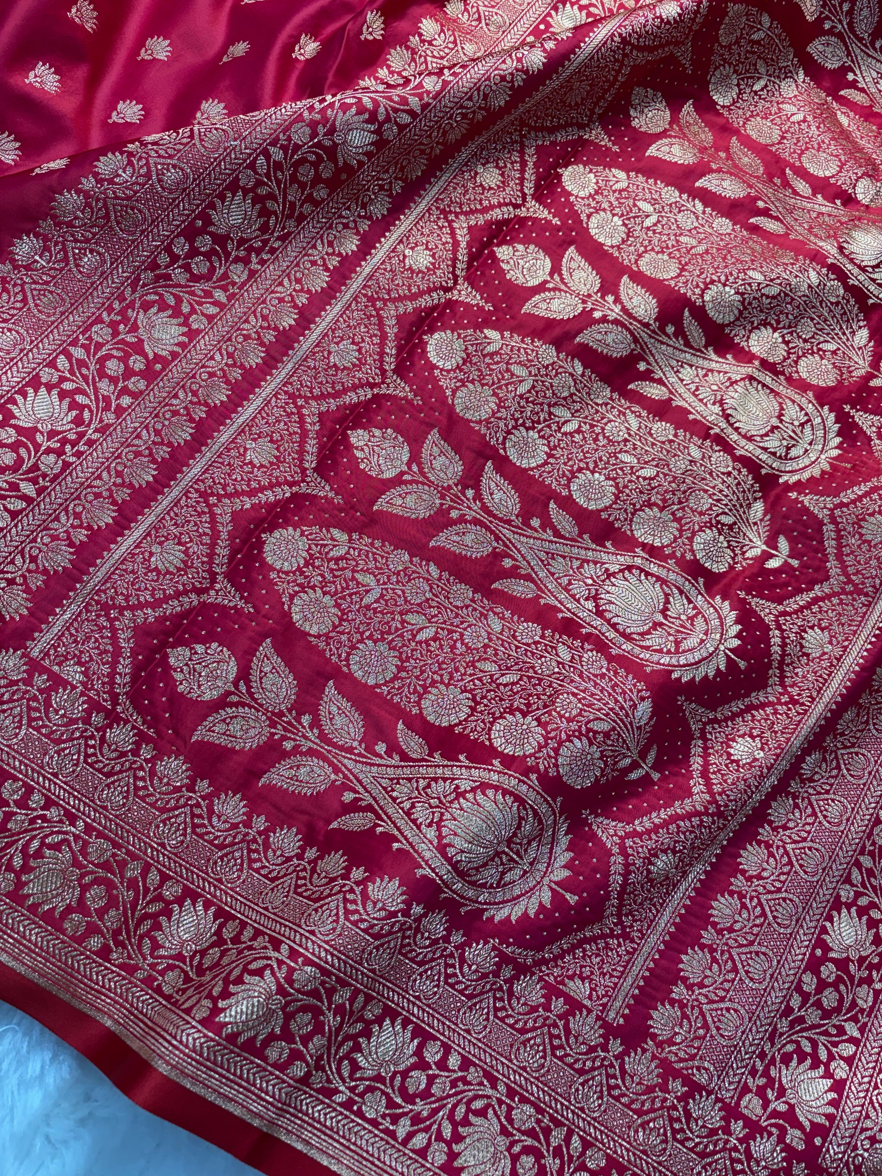 Pinkish Red Dual Tone Satin Katan Silk Banarasi Saree SK03