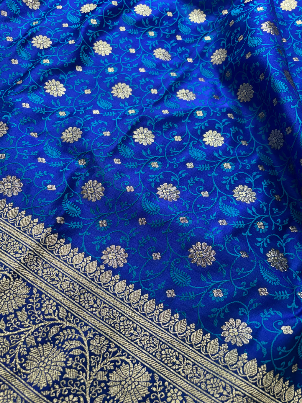 Royal Blue Satin Katan Silk Tanchoi Saree