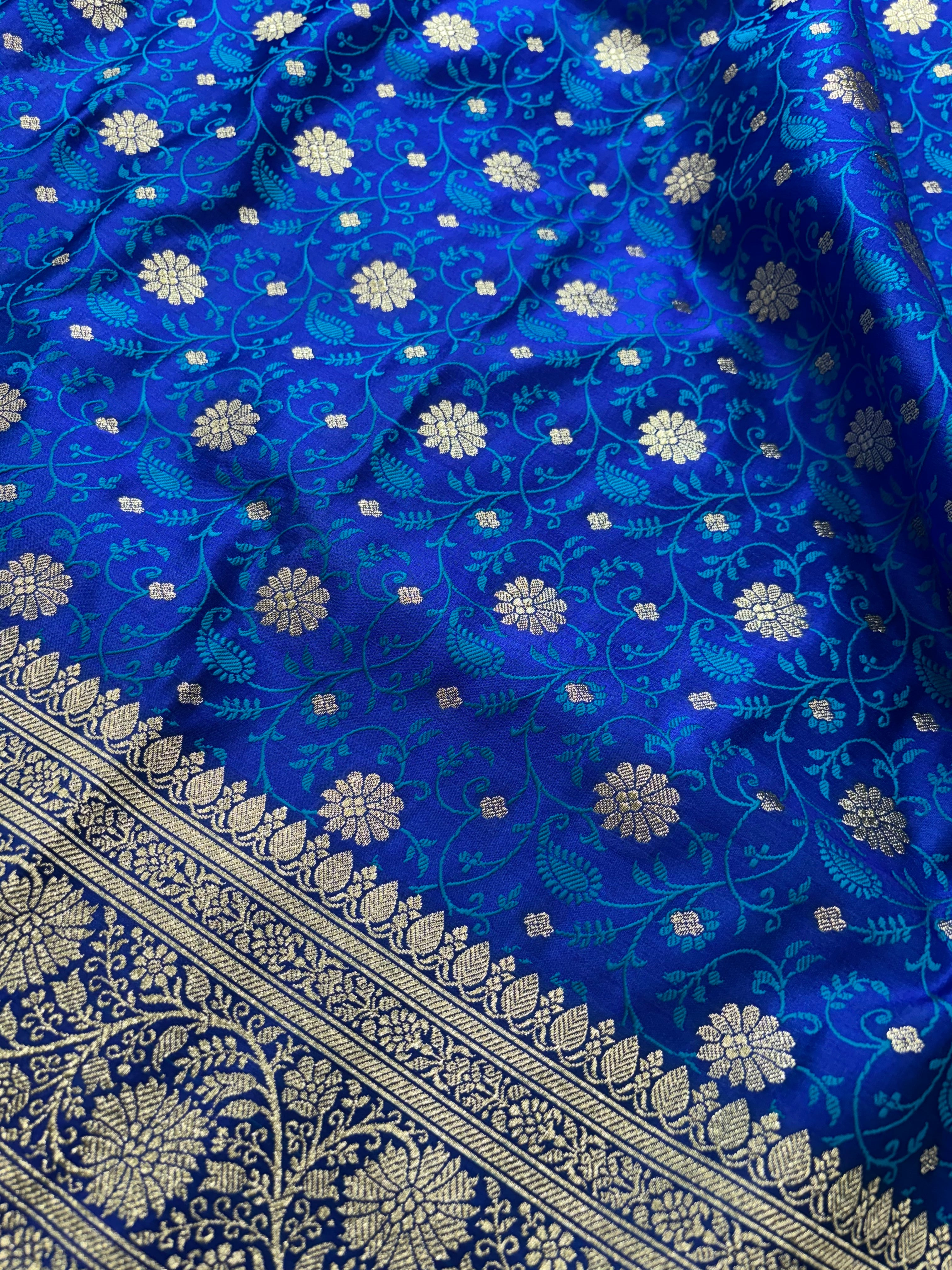 Royal Blue Satin Katan Silk Tanchoi Saree