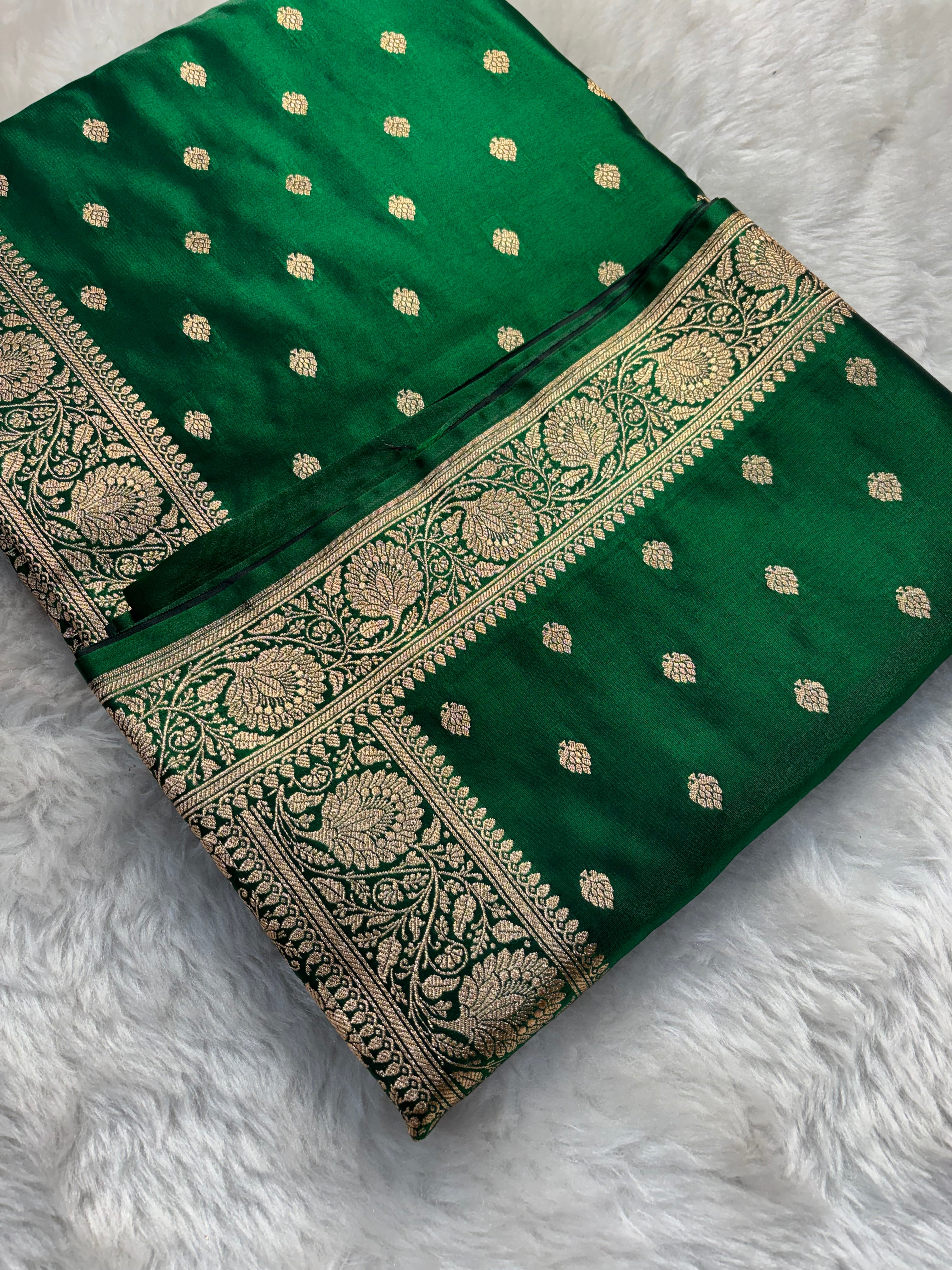 Bottle Green Satin Silk Saree SS01