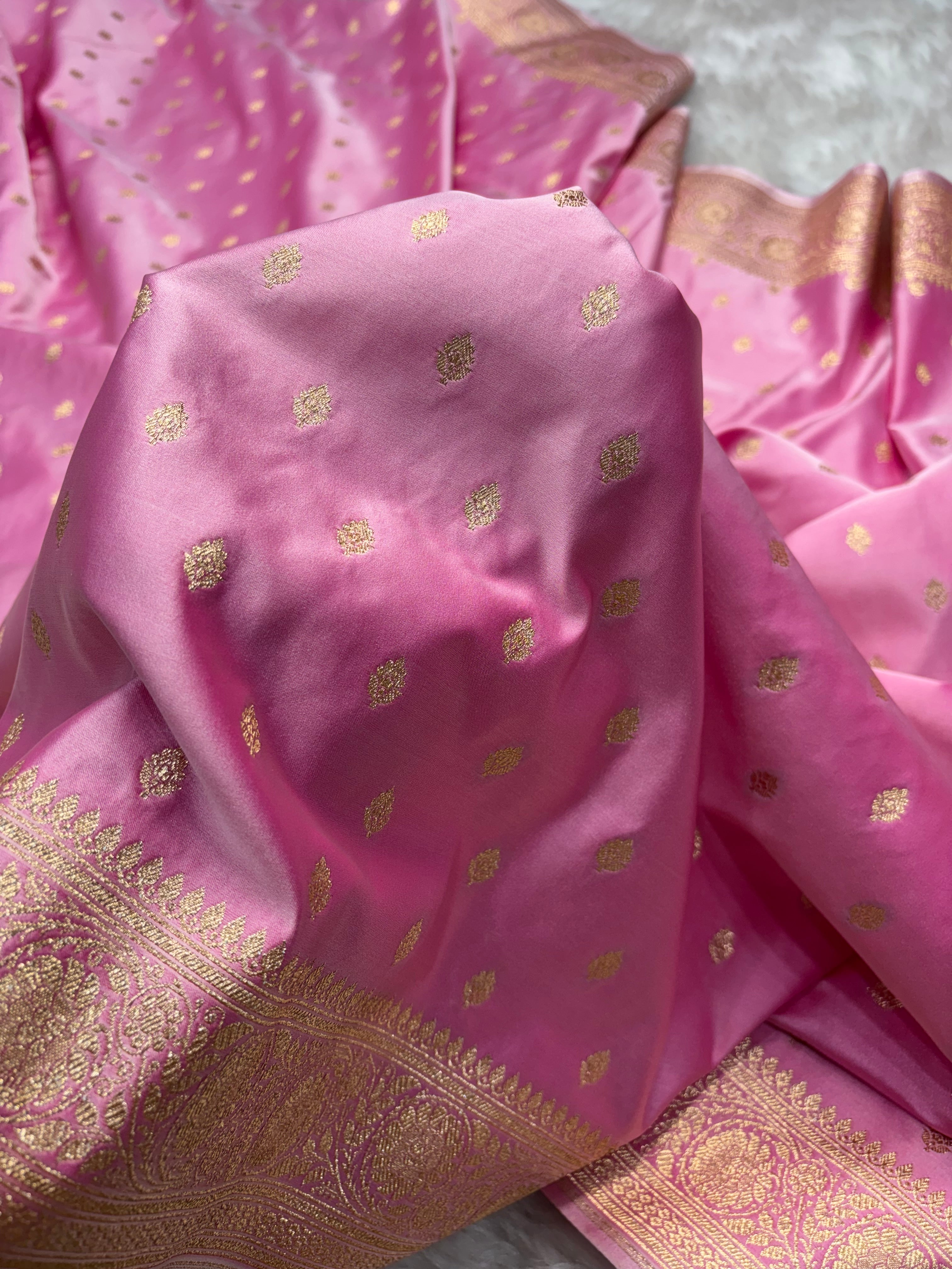 Baby Pink Satin Katan Silk Buti Saree SK17
