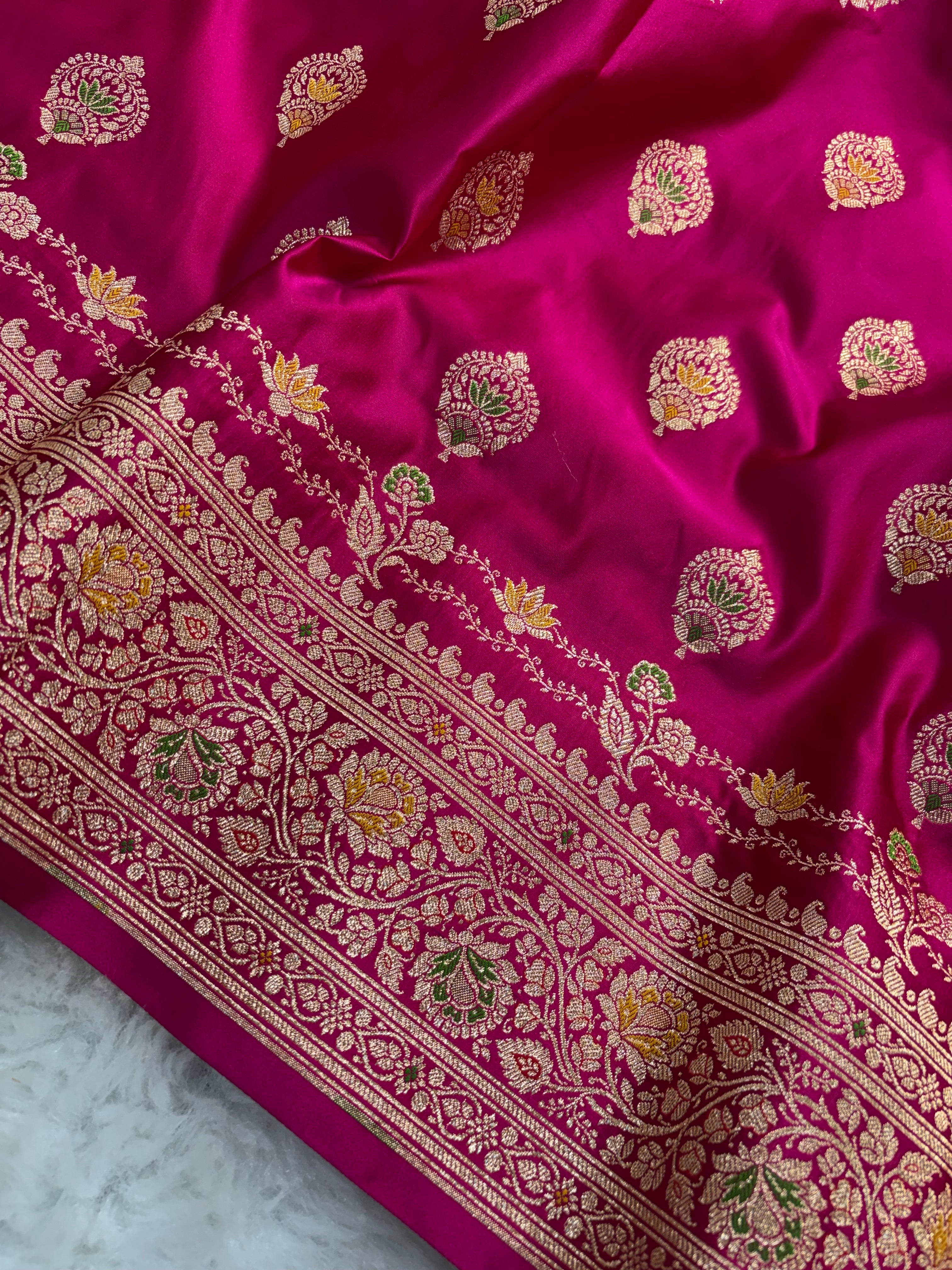 Rani pink Satin Katan Silk Meena Buti Saree SK20