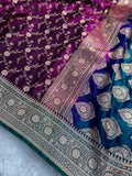 Magenta Contrast Satin Silk Jaal Saree SS03