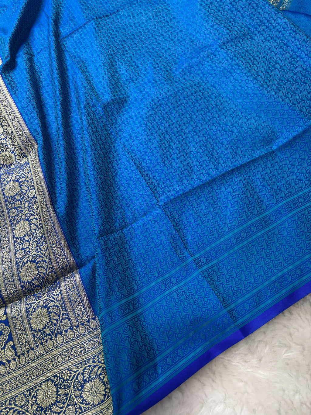 Royal Blue Satin Katan Silk Tanchoi Saree