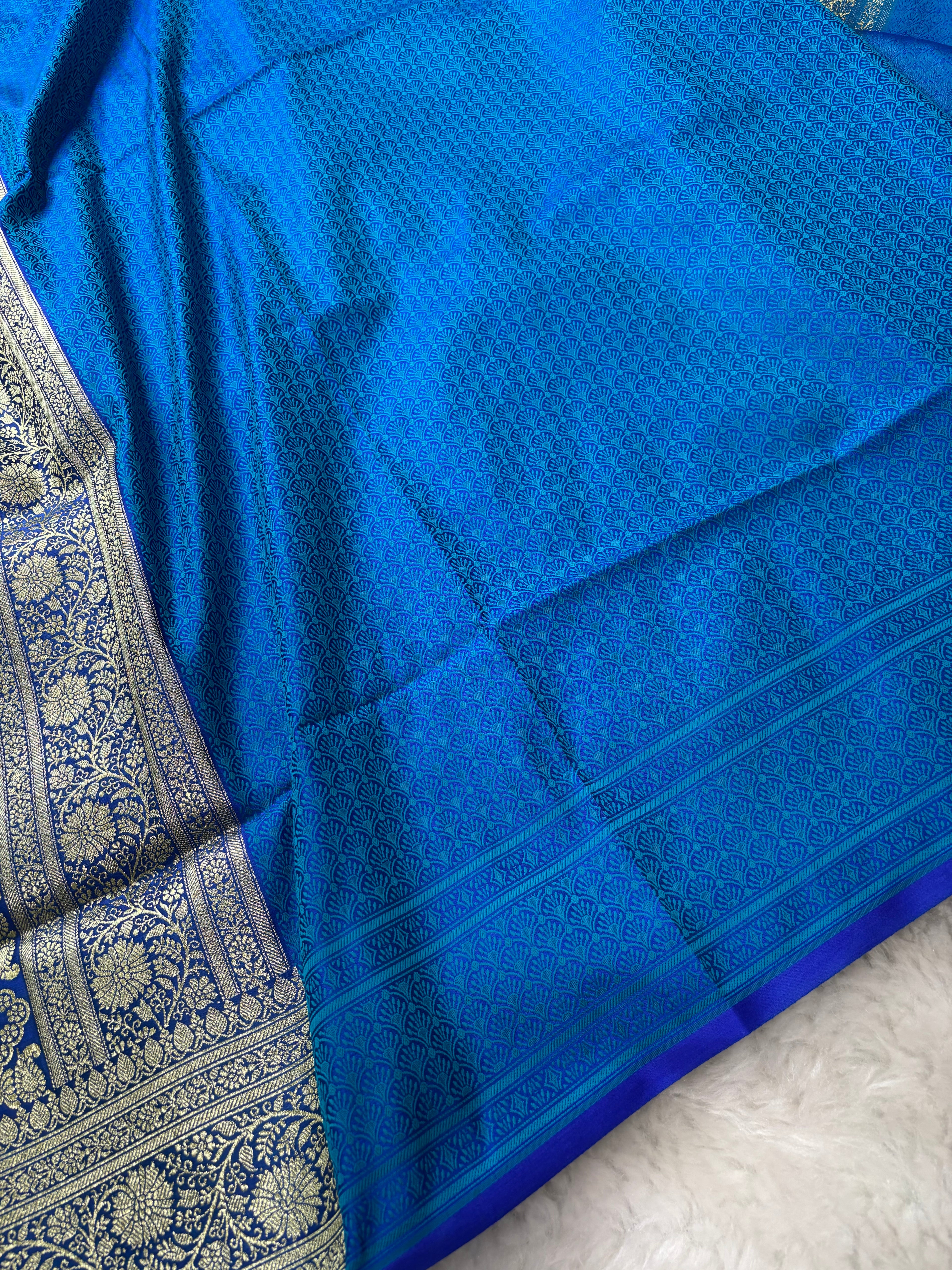 Royal Blue Satin Katan Silk Tanchoi Saree