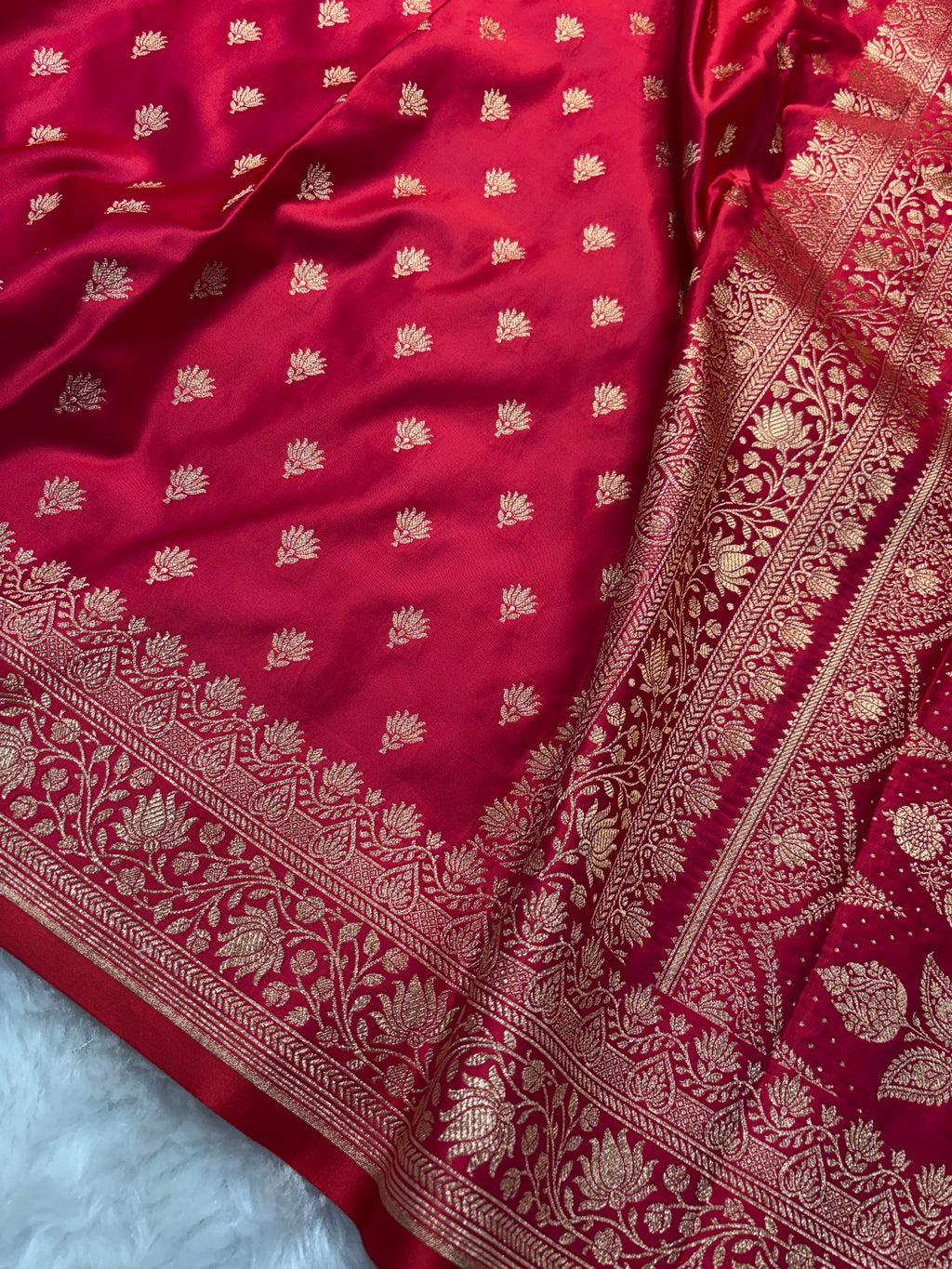 Pinkish Red Dual Tone Satin Katan Silk Banarasi Saree SK03