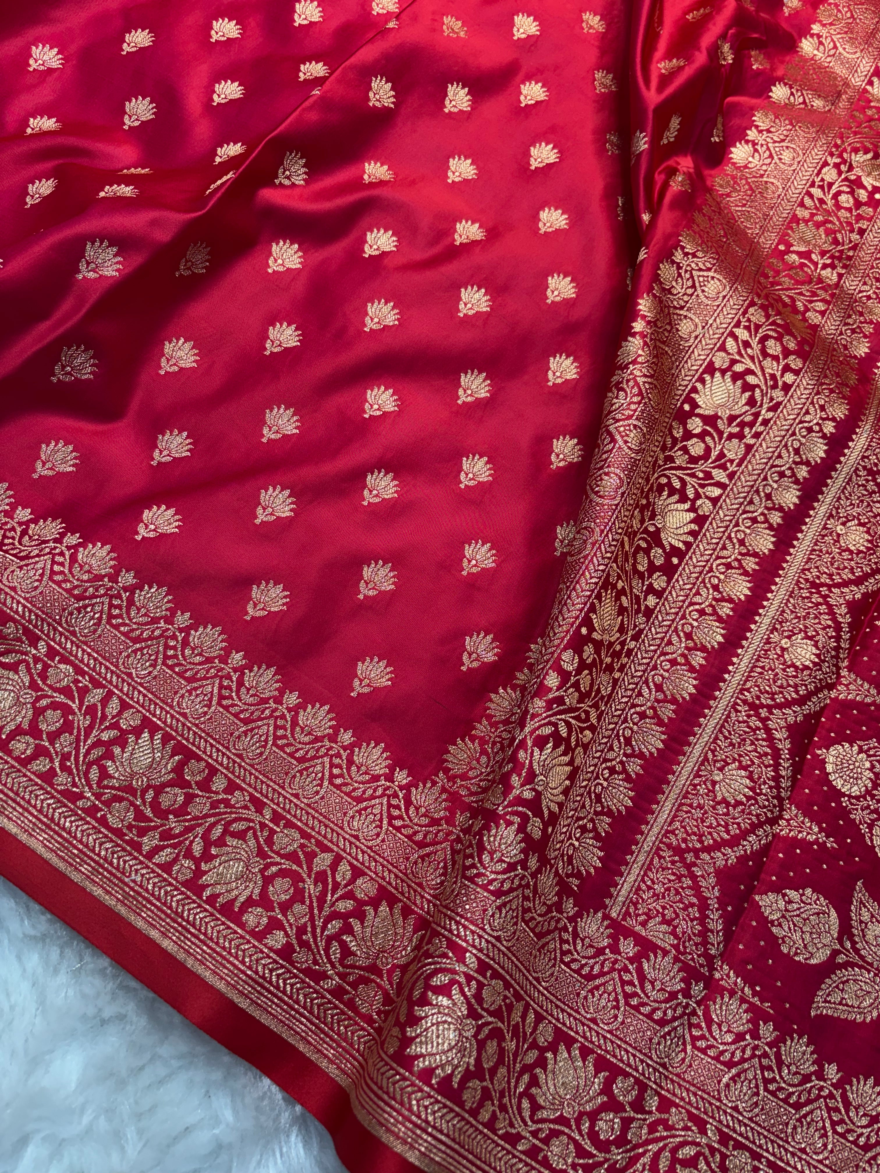 Pinkish Red Dual Tone Satin Katan Silk Banarasi Saree SK03