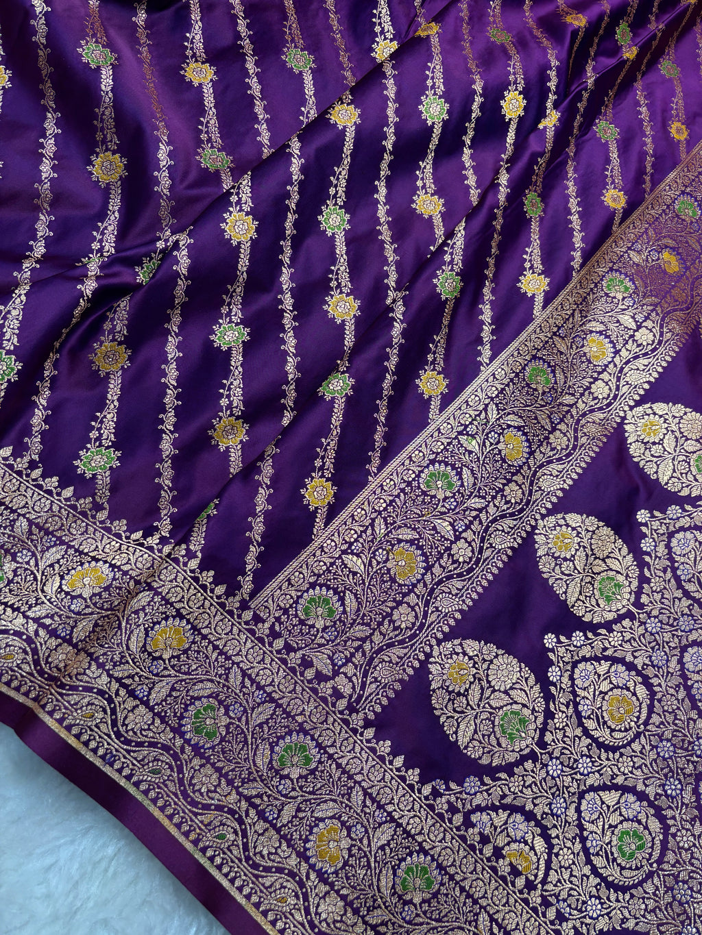 Purple Satin Katan Silk Meena Cross Saree SK04