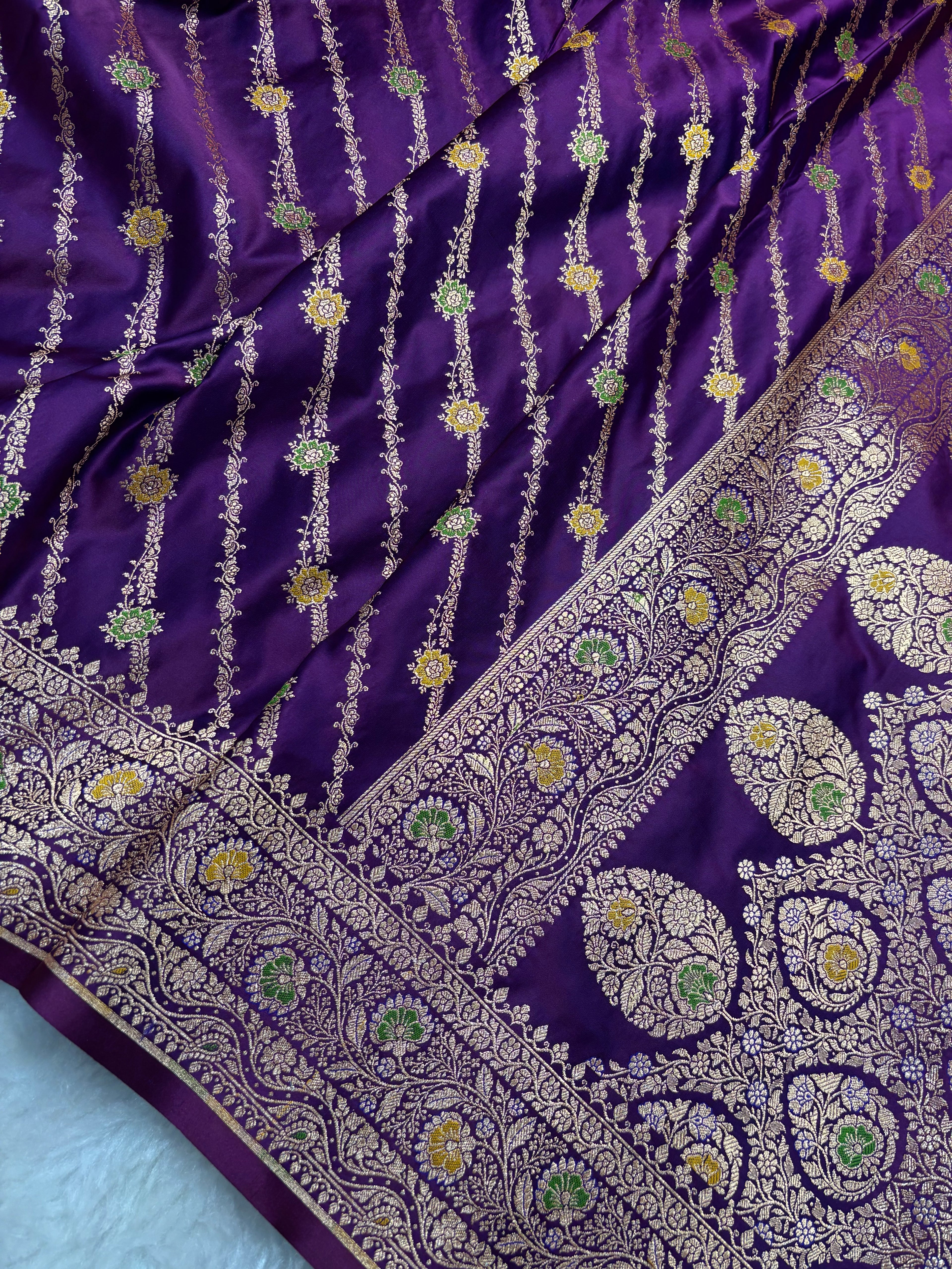 Purple Satin Katan Silk Meena Cross Saree SK04