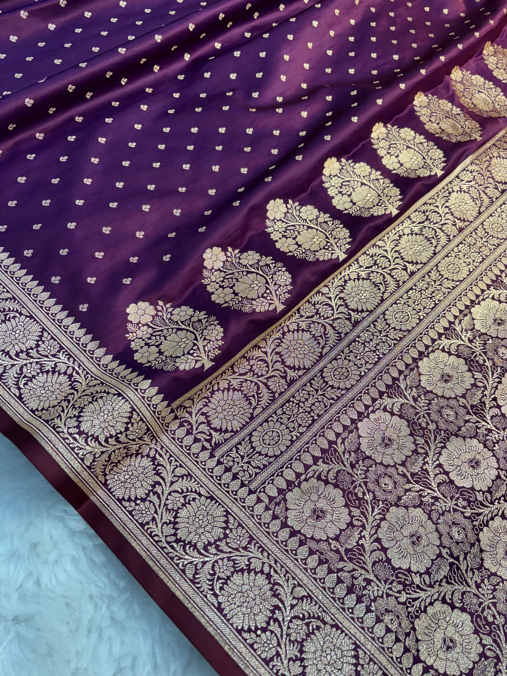 Dual Tone Purple Satin Katan Silk Chunri Buti Saree SK15