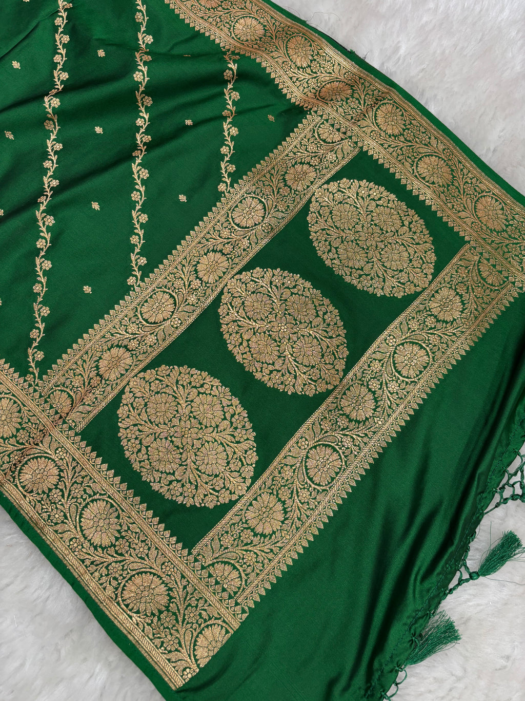 Bottle Green Satin Katan Silk Cross Stole