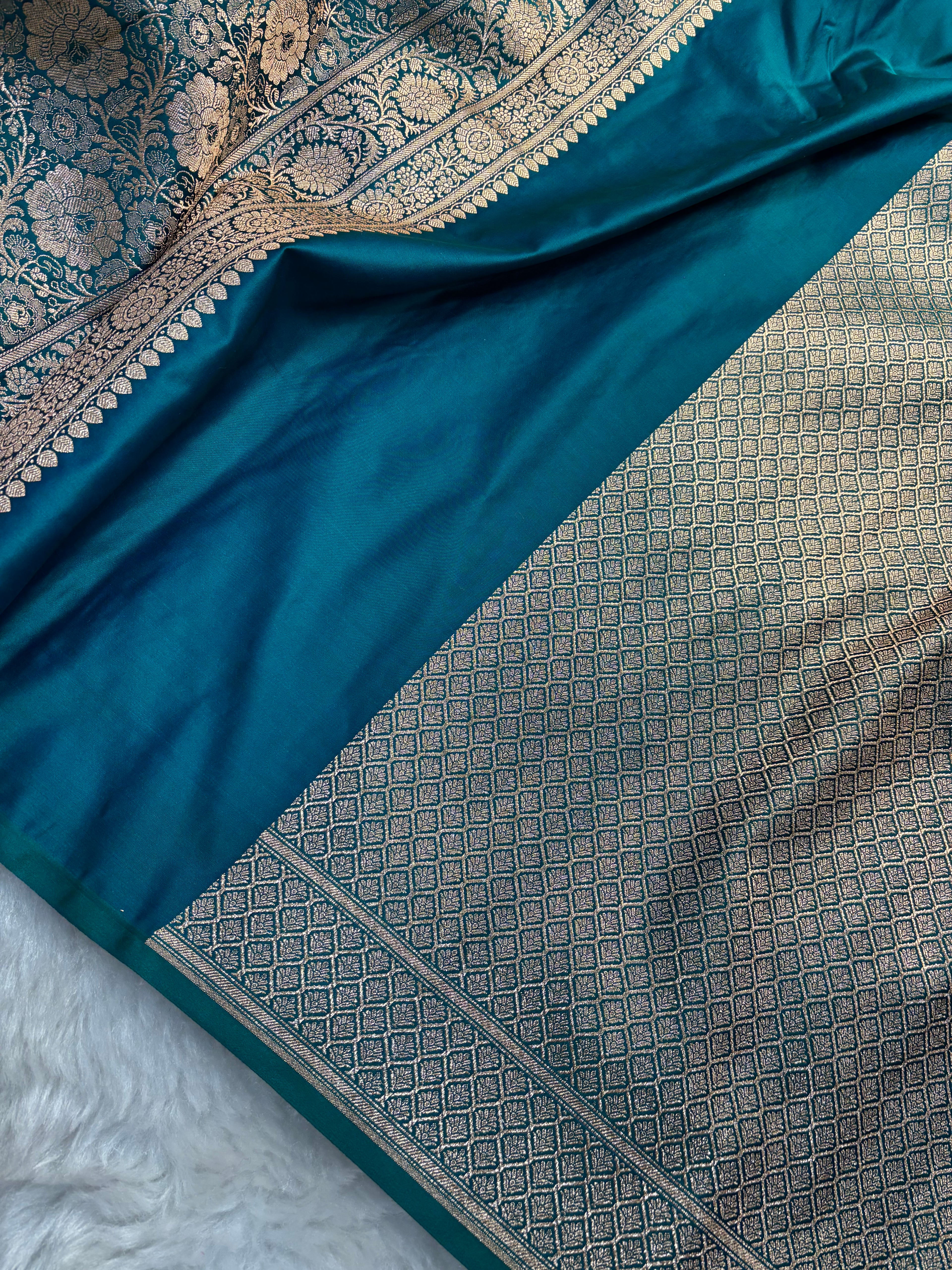Dual Tone Sapphire Satin Katan Silk Chunri Buti Saree SK15