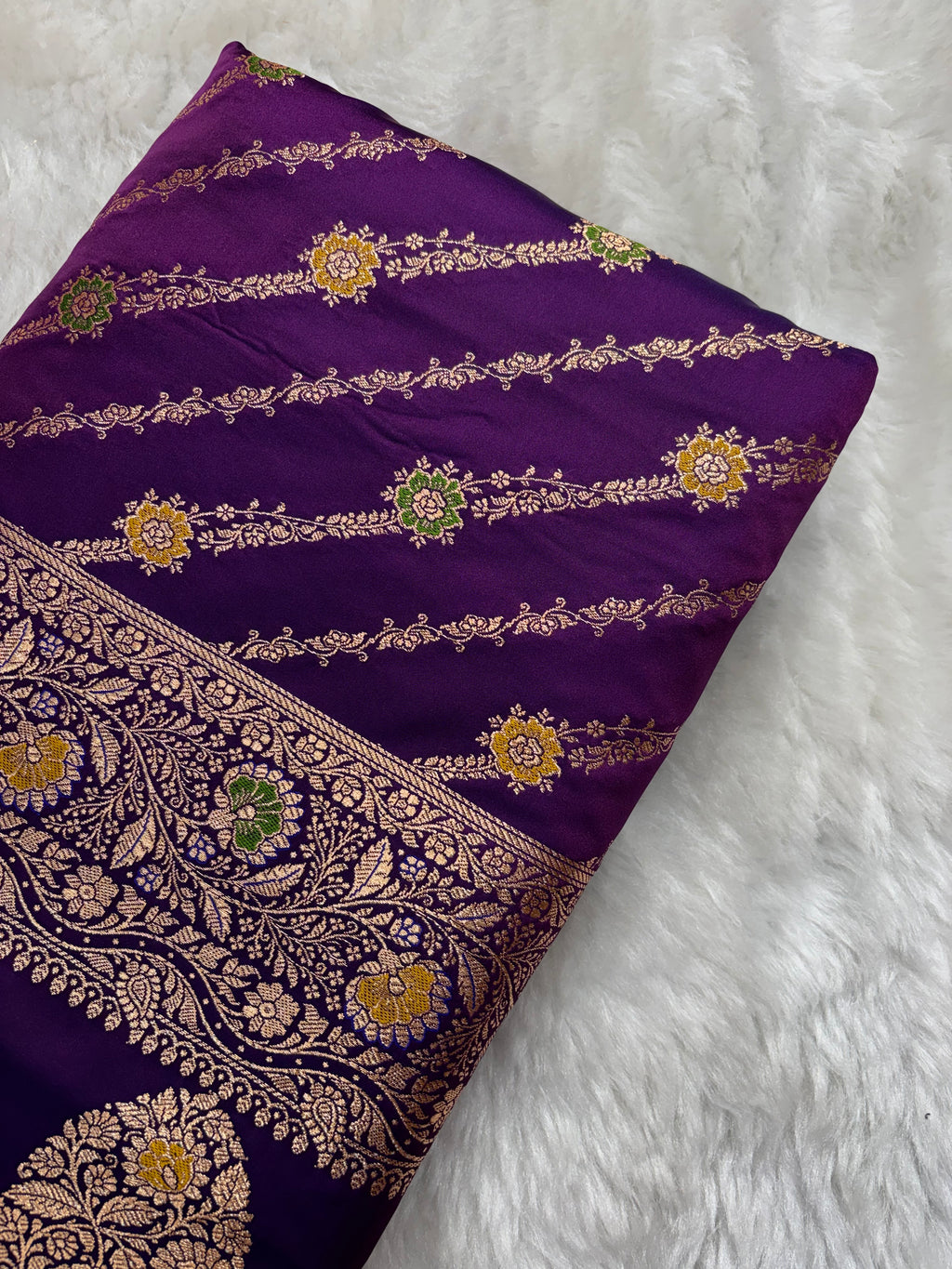 Purple Satin Katan Silk Meena Cross Saree SK04