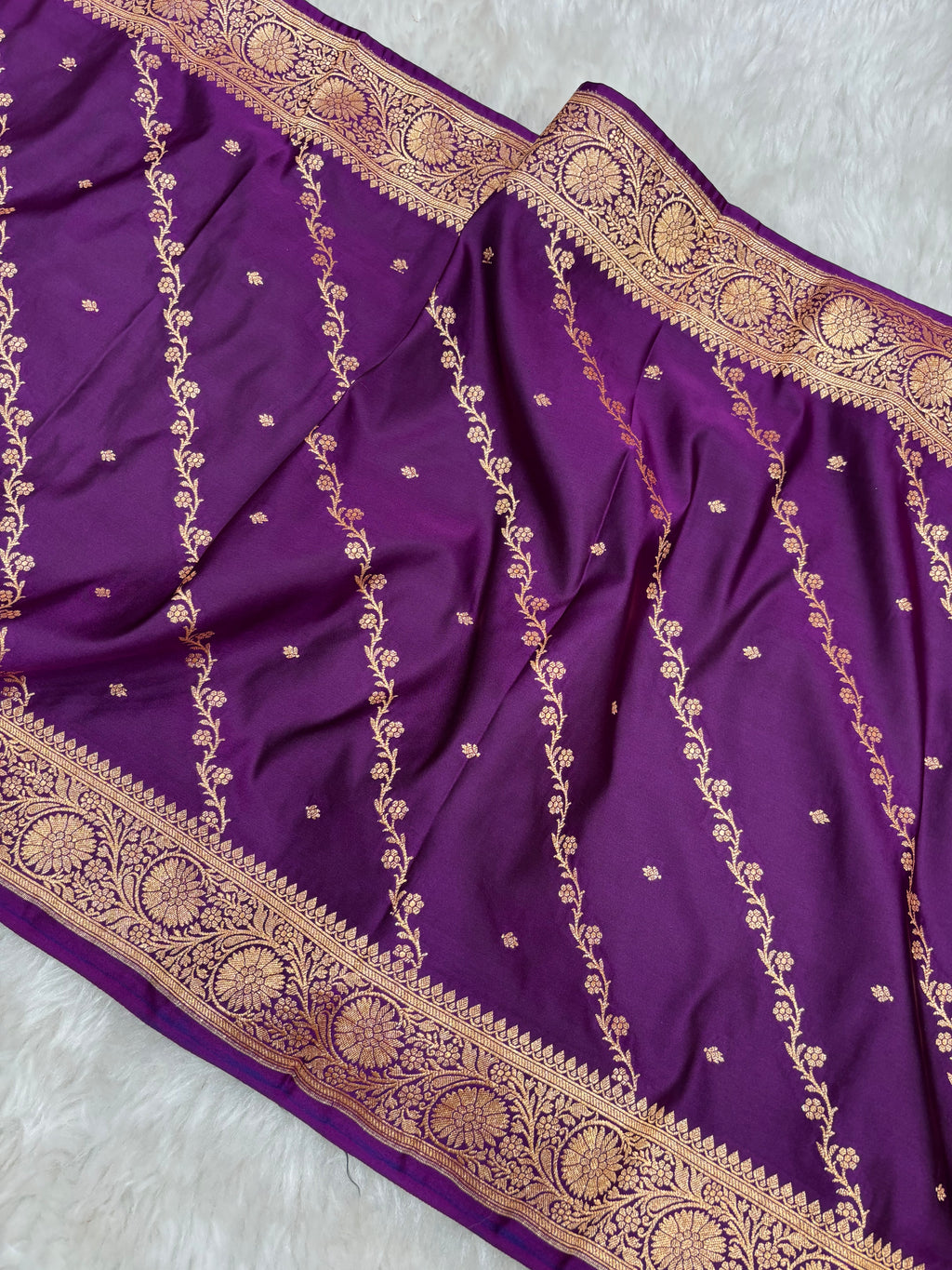 Purple Satin Katan Silk Cross Stole