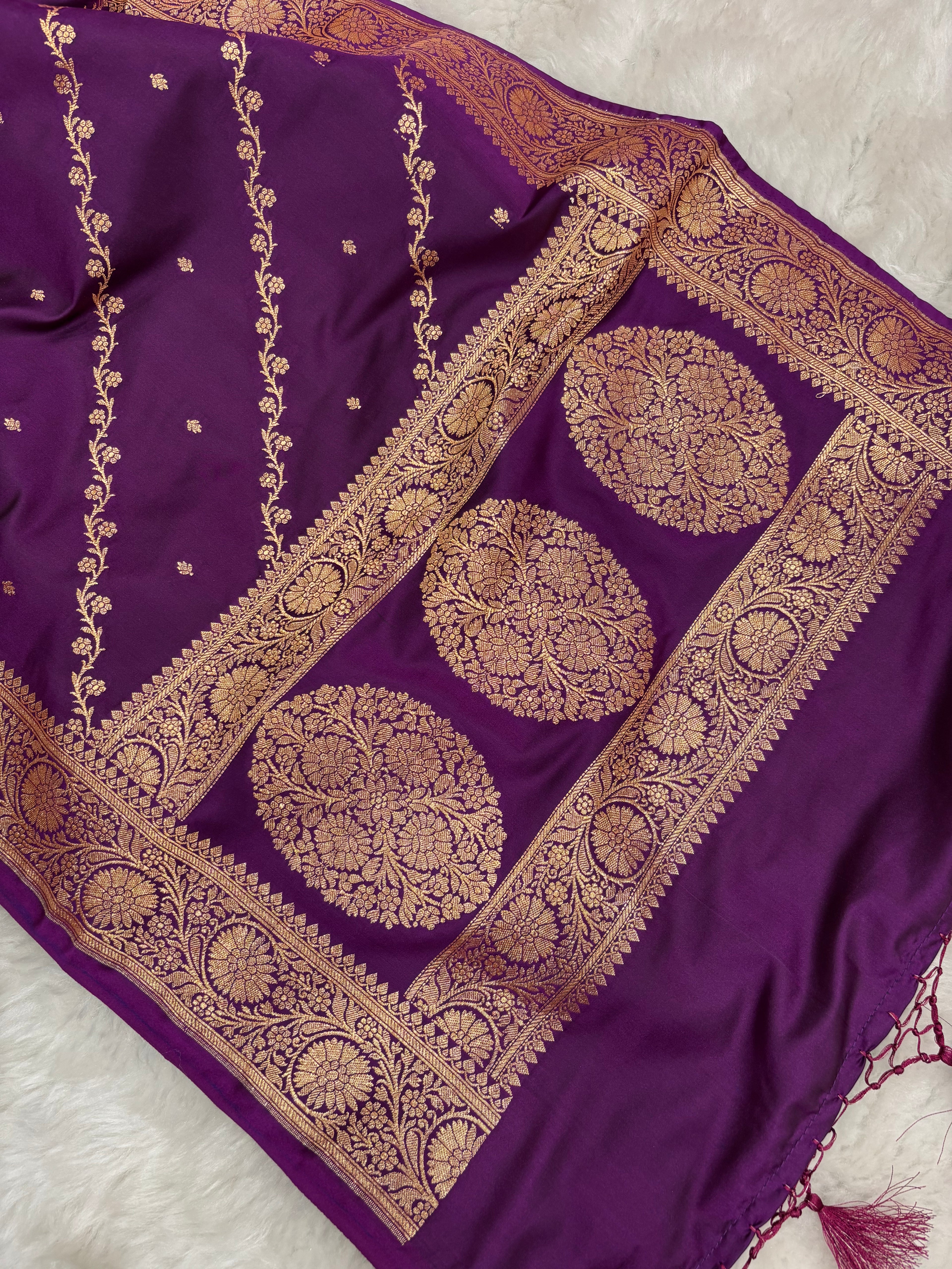 Purple Satin Katan Silk Cross Stole