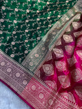 Bottle Green Contrast Satin Silk Jaal Saree SS03