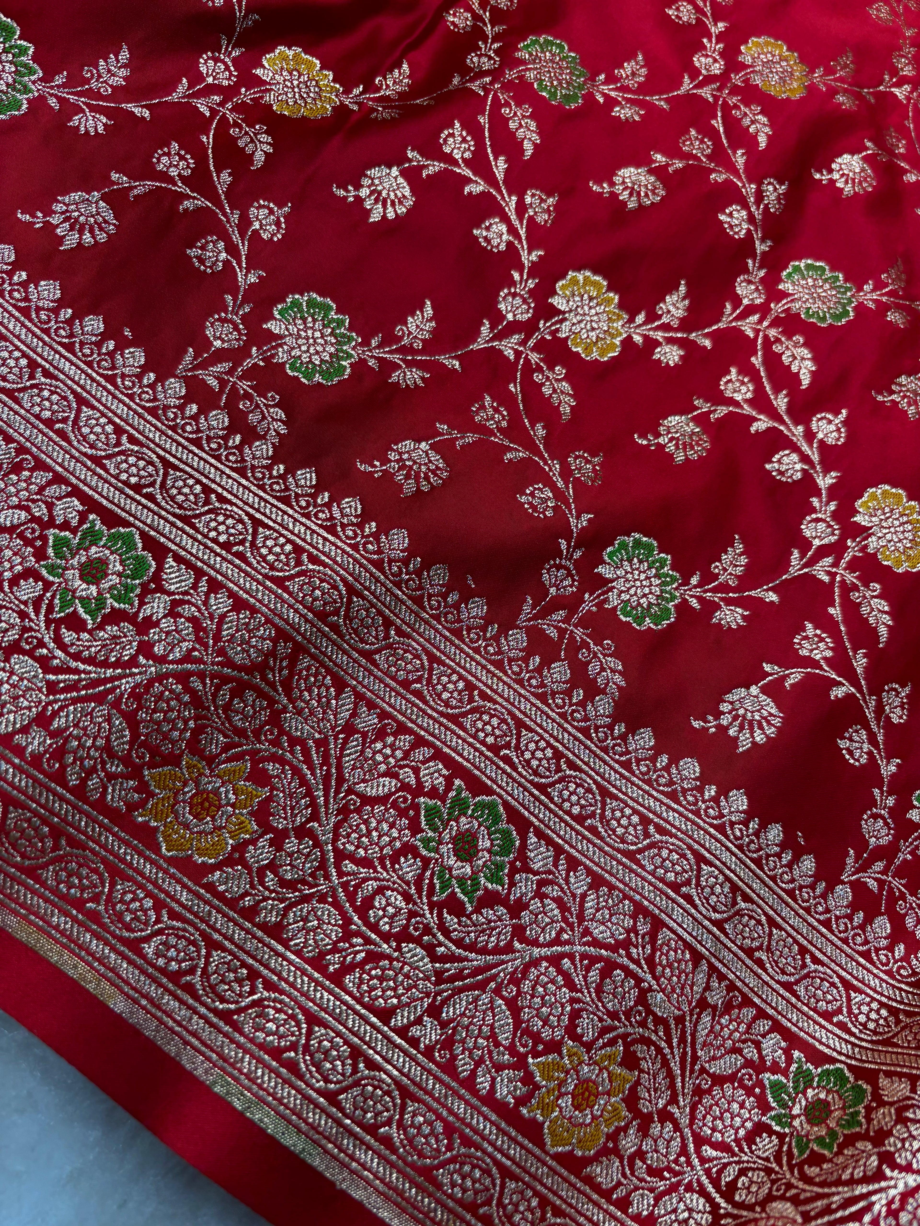 Red Satin Katan Silk Meena Jaal Saree SK05