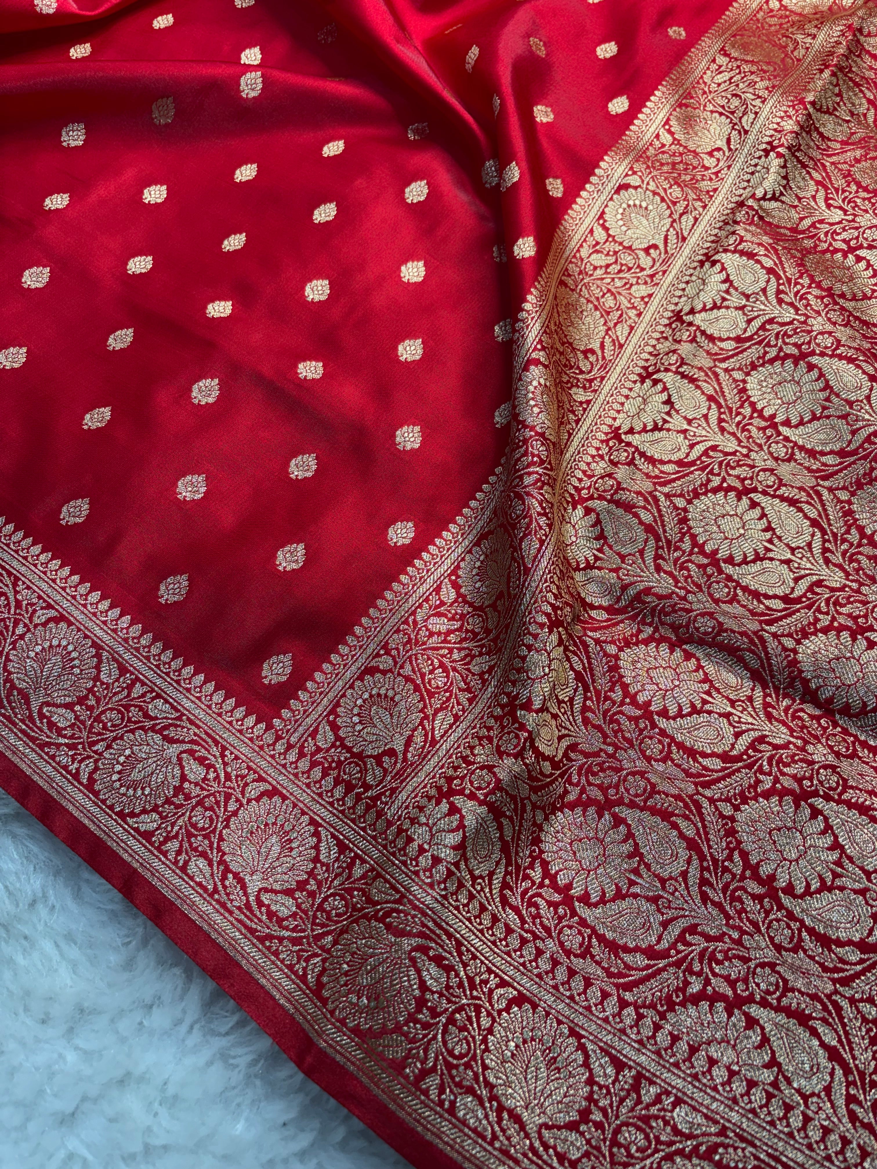 Red Satin Silk Saree SS01