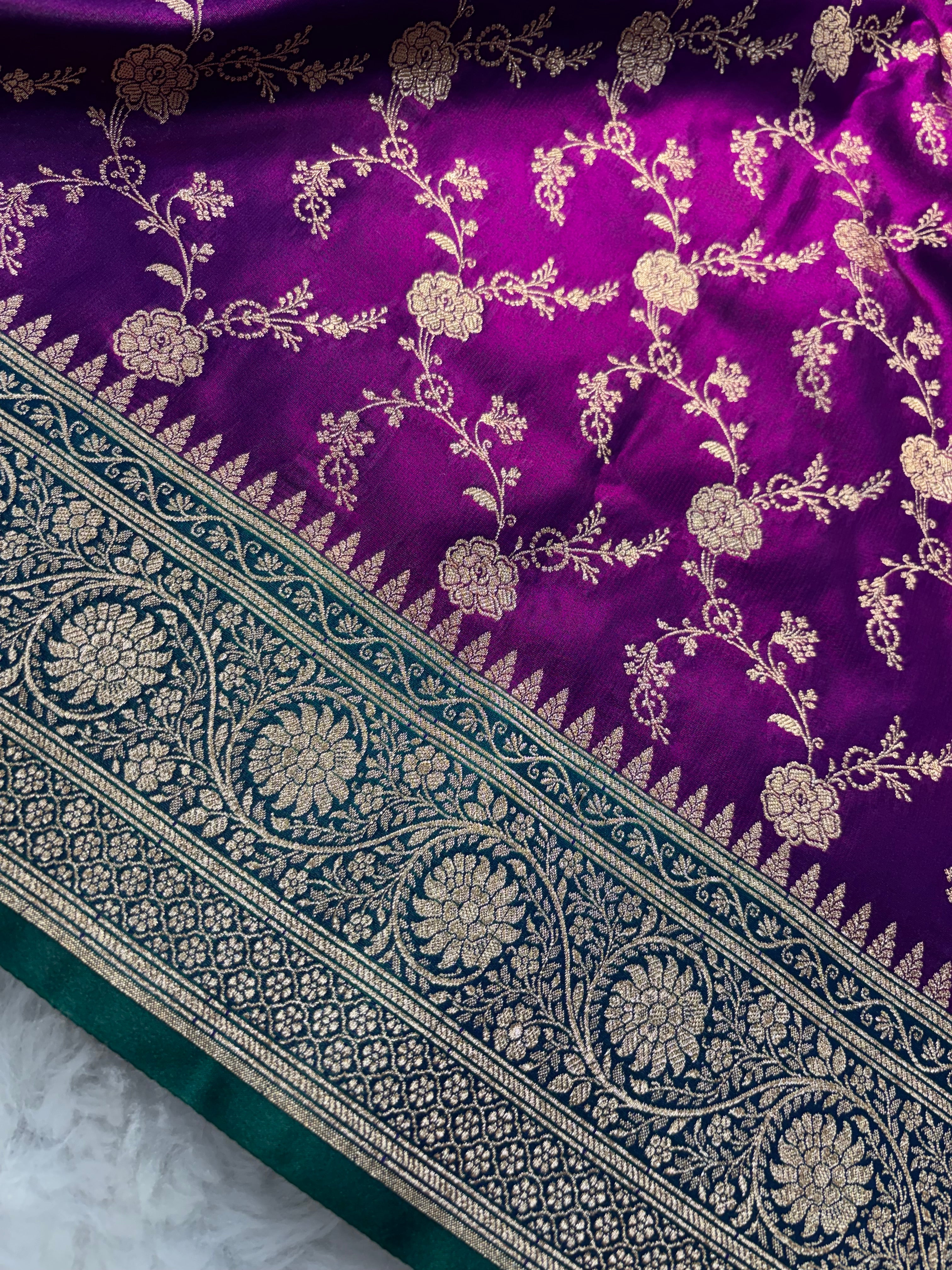 Purple Contrast Satin Silk Jaal Saree SS03