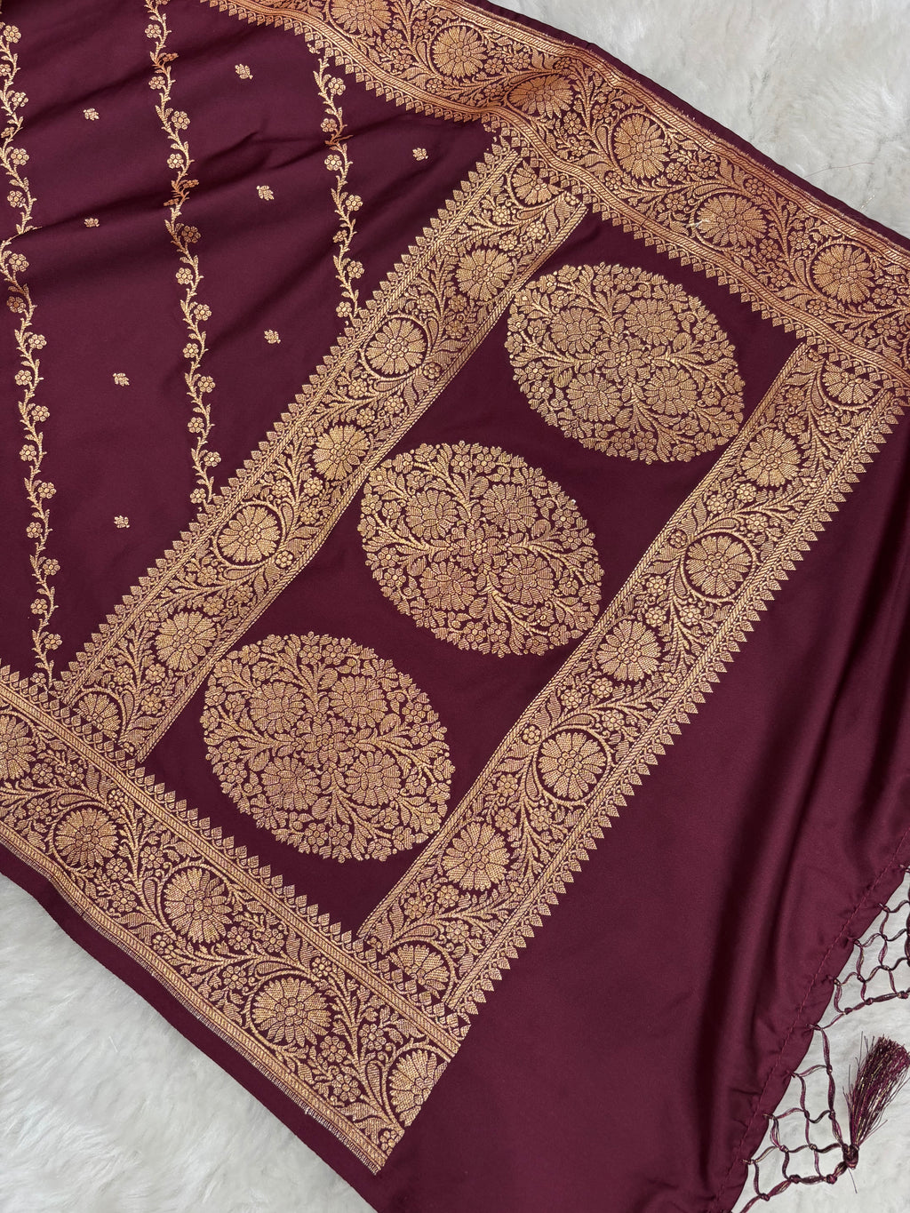 Chocolate Satin Katan Silk Cross Stole