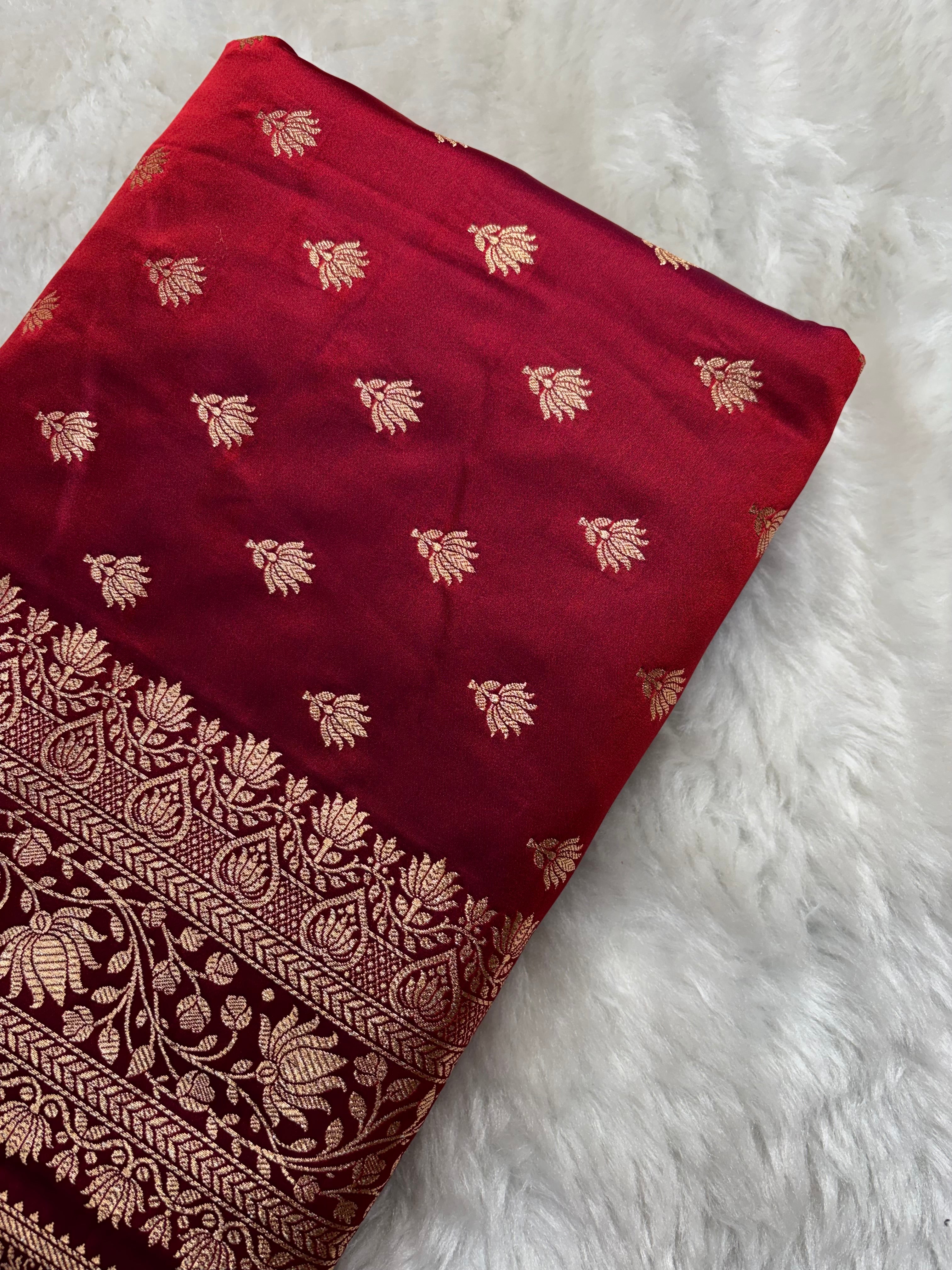 Maroon Satin Katan Silk Banarasi Saree SK03
