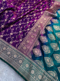 Purple Contrast Satin Silk Jaal Saree SS03