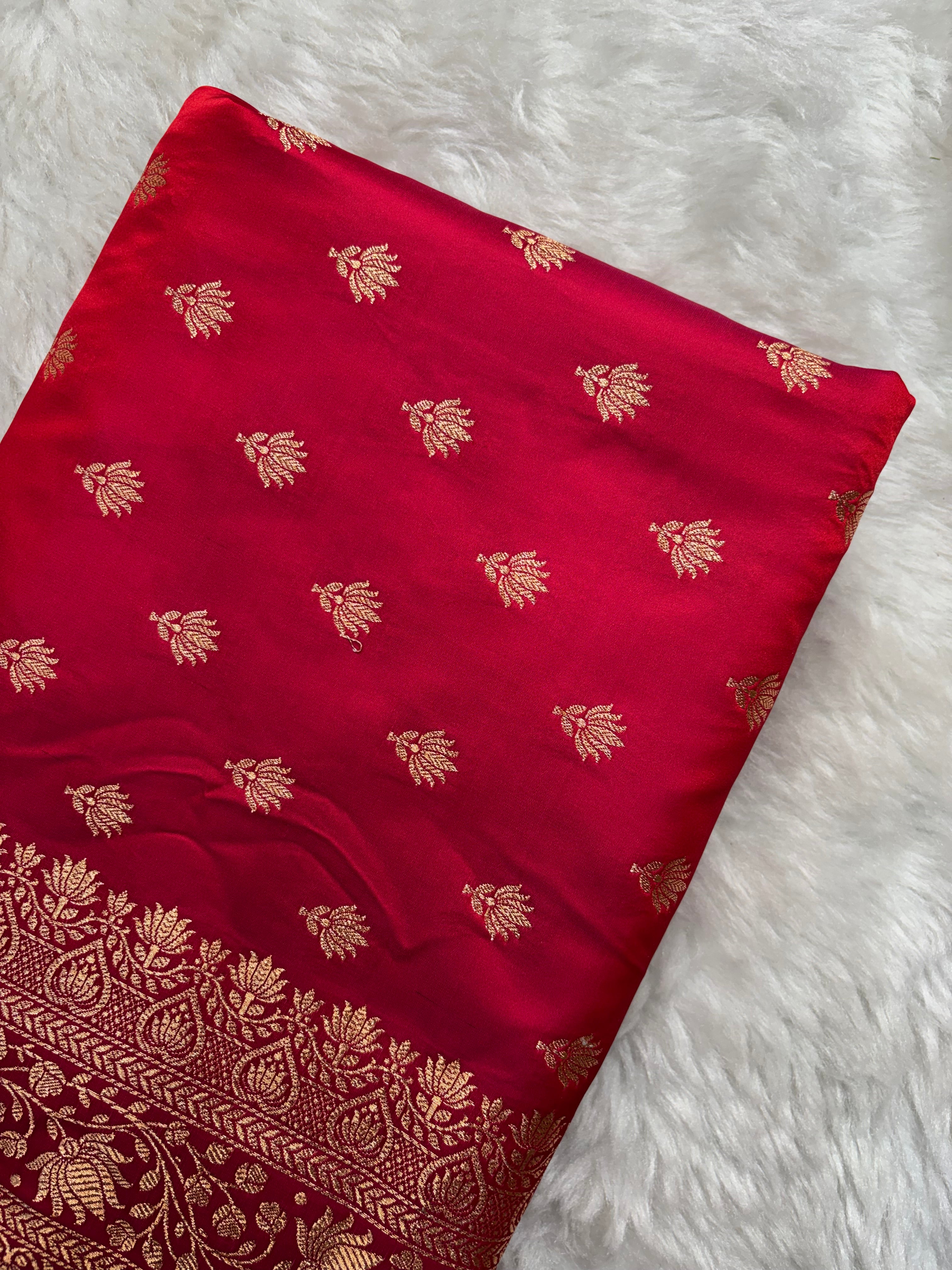 Pinkish Red Dual Tone Satin Katan Silk Banarasi Saree SK03