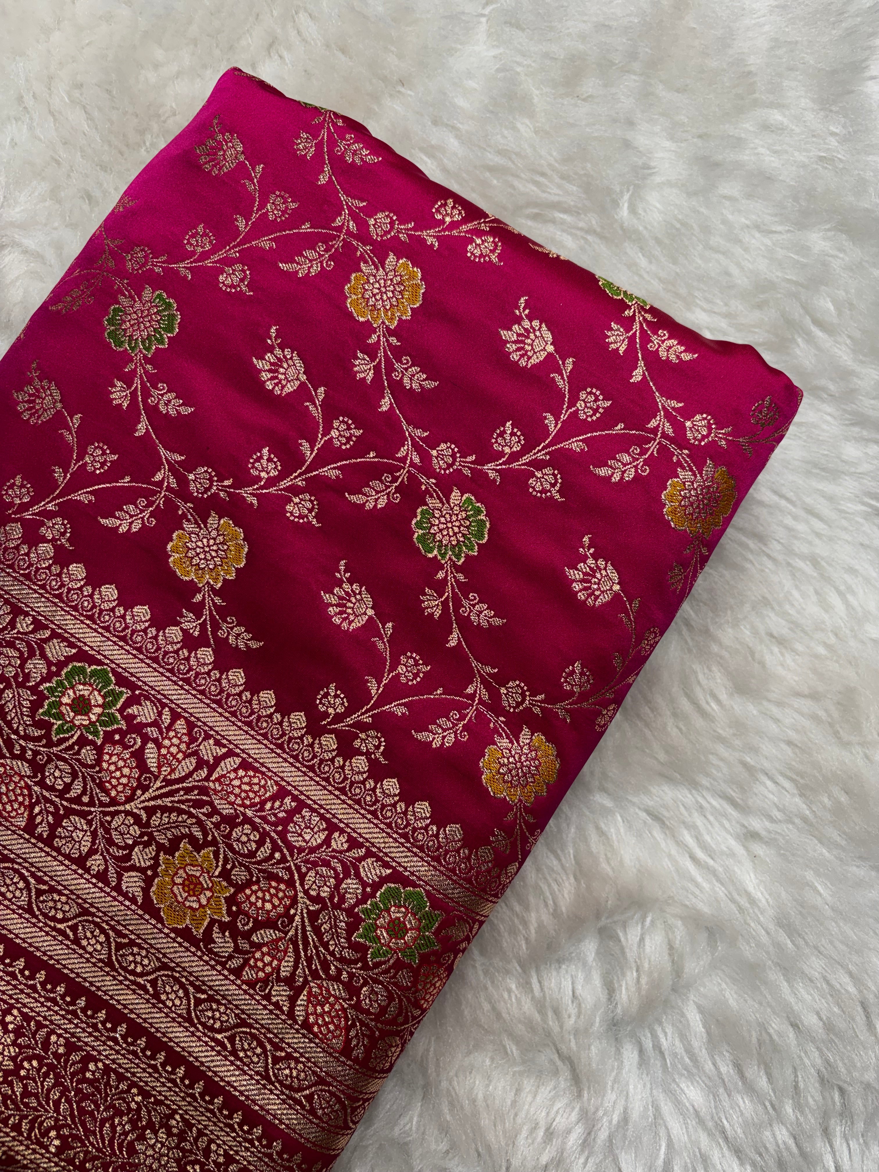 Rani Pink Satin Katan Silk Meena Jaal Saree SK05