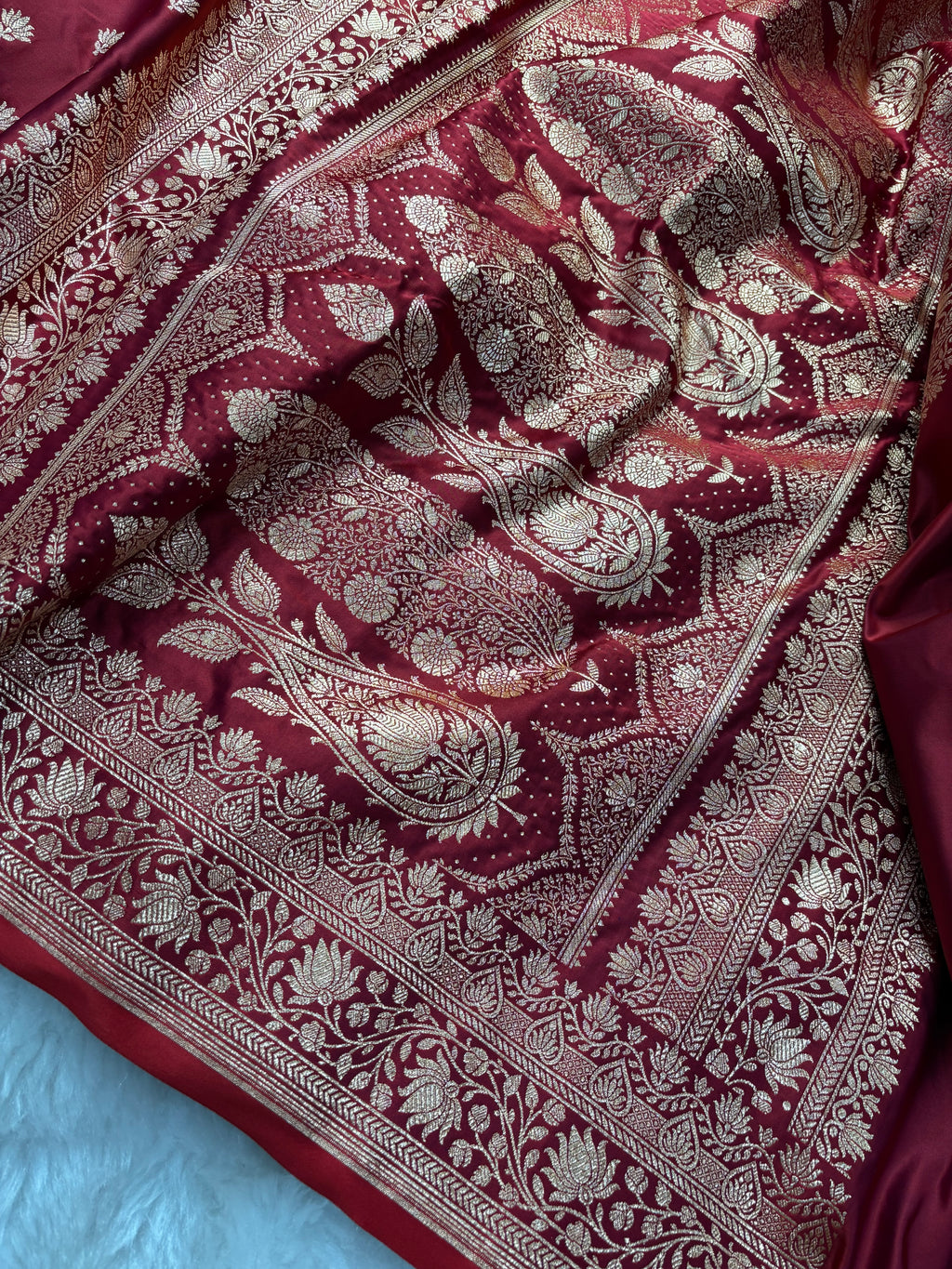 Maroon Satin Katan Silk Banarasi Saree SK03