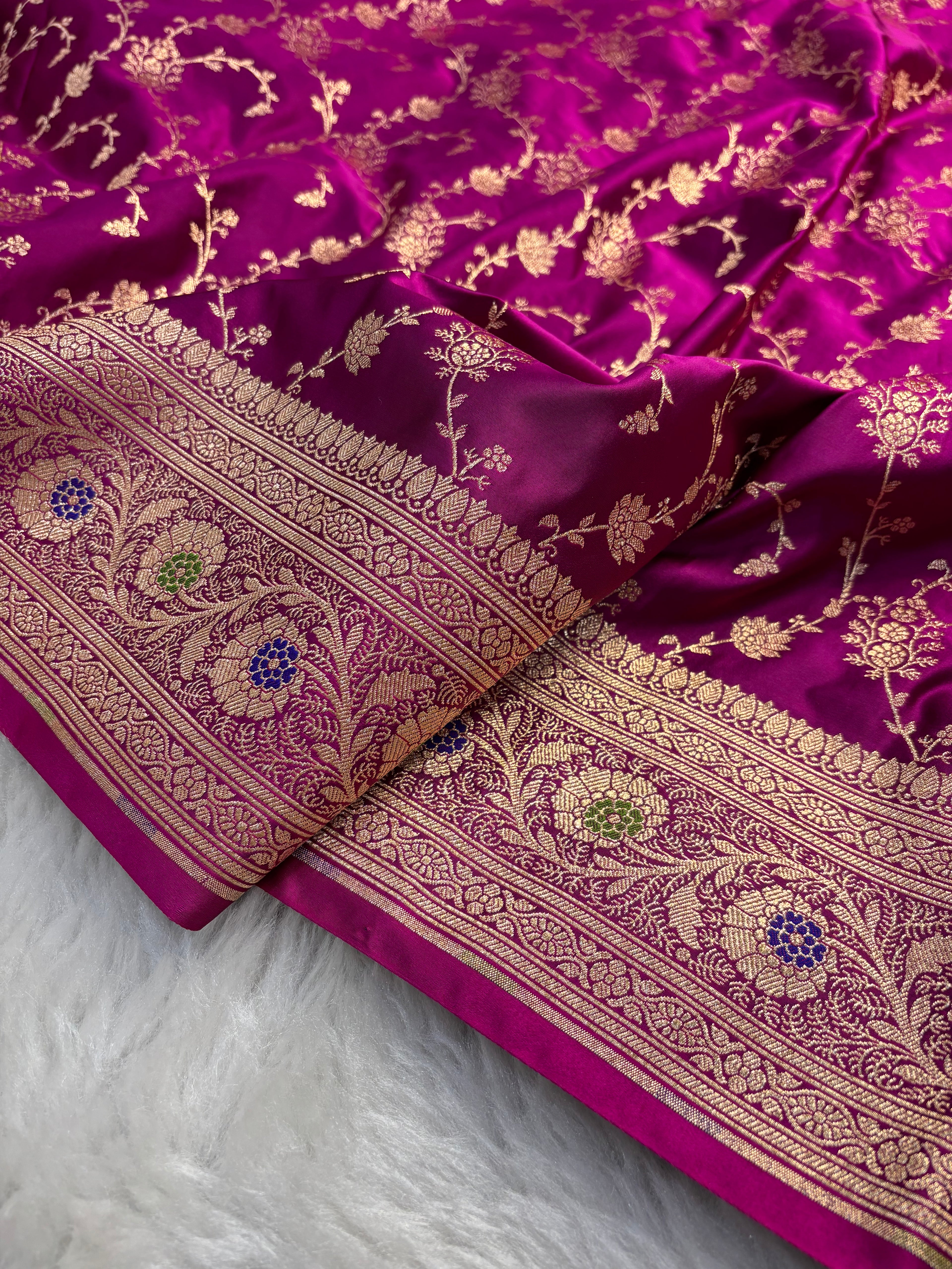 Magenta Satin Katan Silk Meena Border Saree SK21
