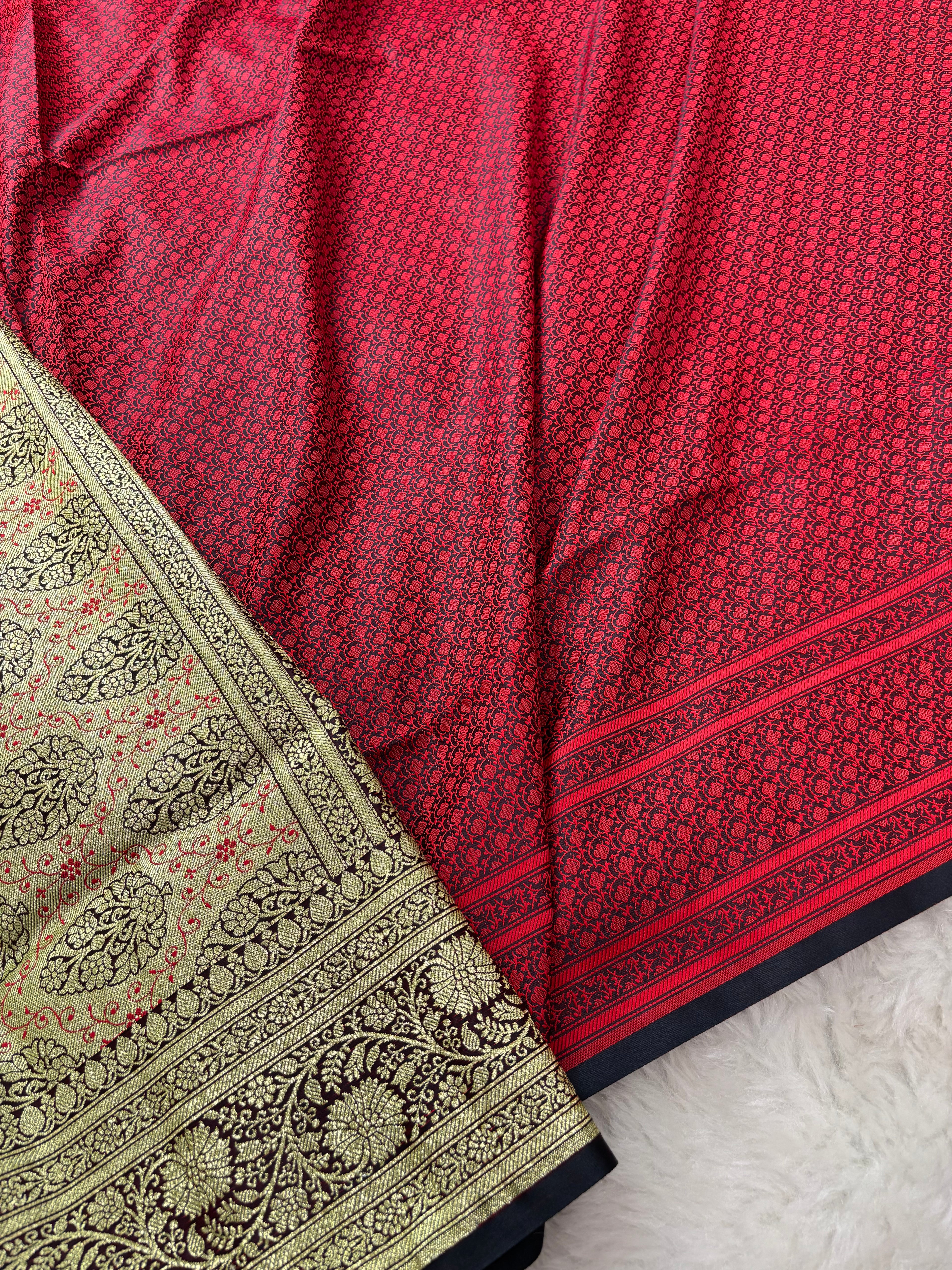 Chocolate Satin Katan Silk Tanchoi Meena Jaal Saree