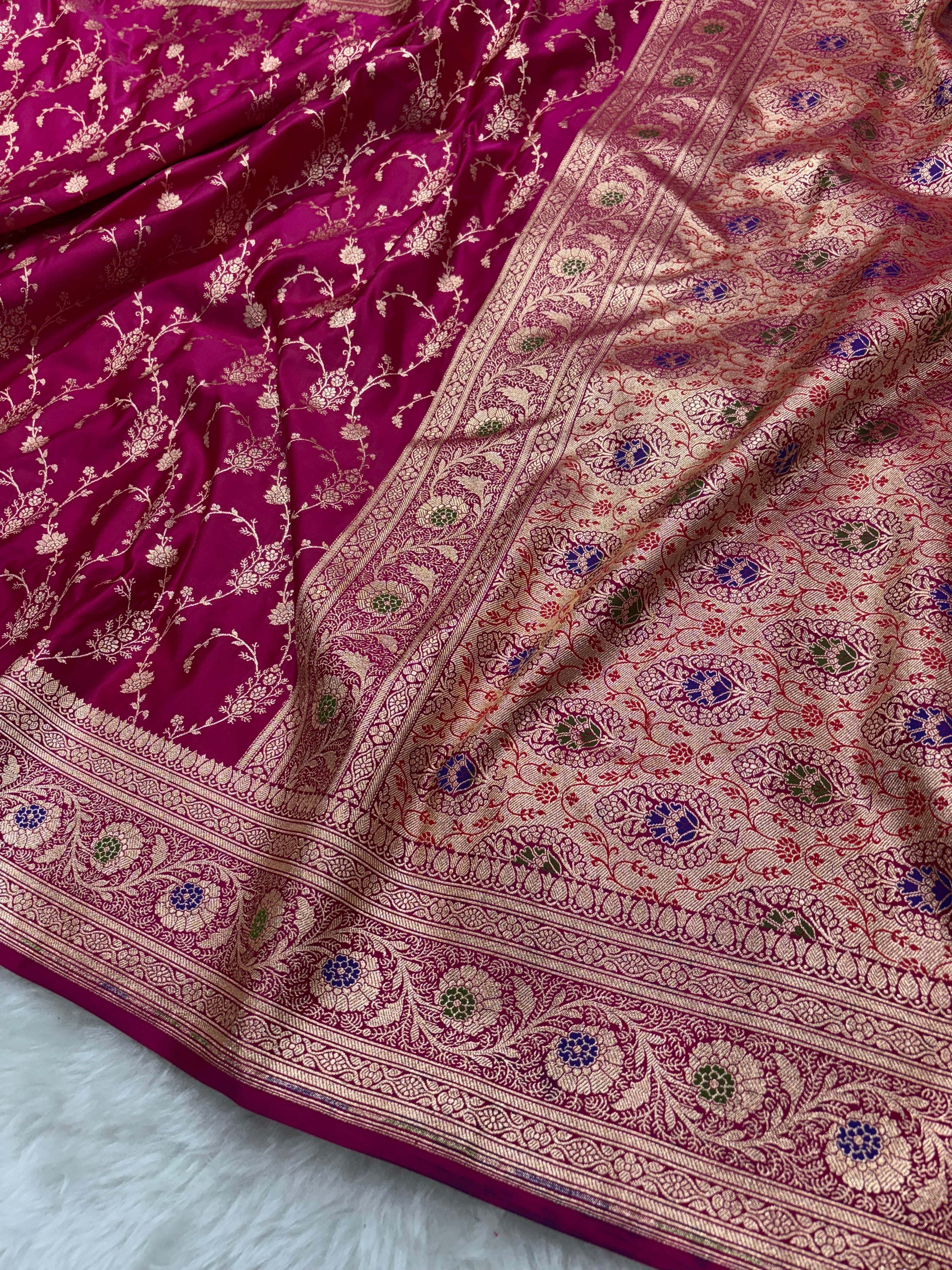 Rani Satin Katan Silk Meena Border Jaal Saree