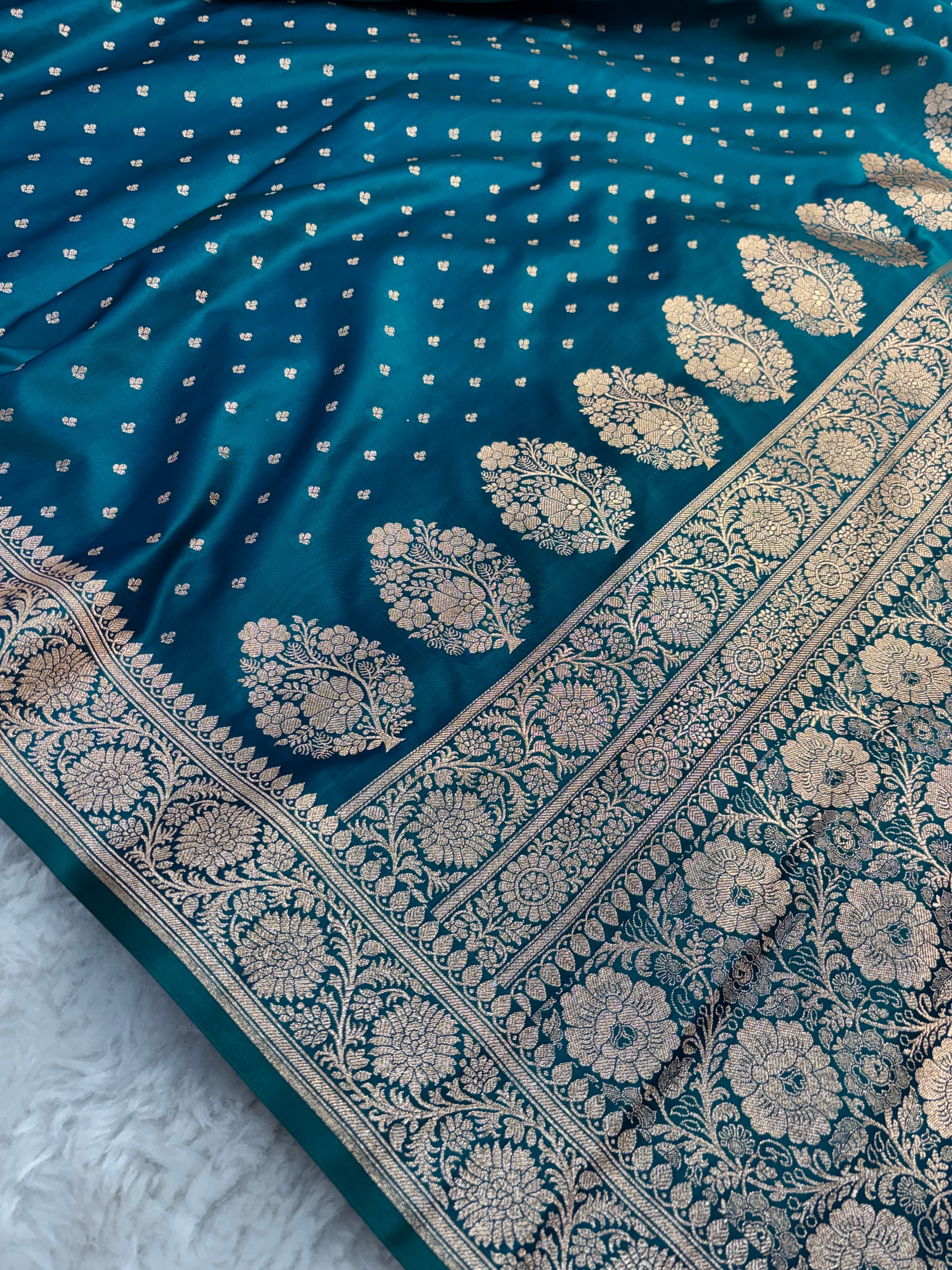 Dual Tone Sapphire Satin Katan Silk Chunri Buti Saree SK15
