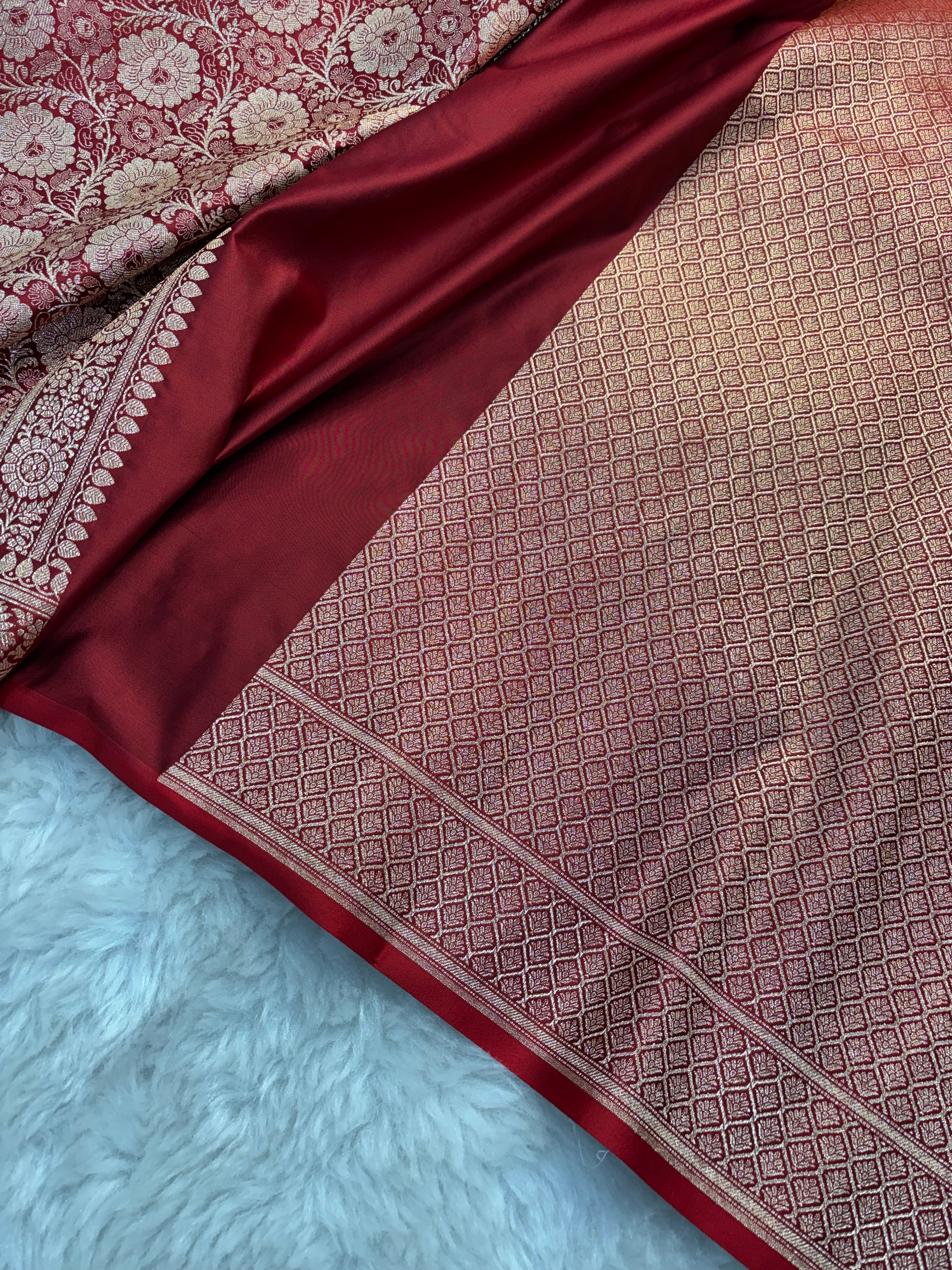 Maroon Satin Katan Silk Chunri Buti Saree SK15
