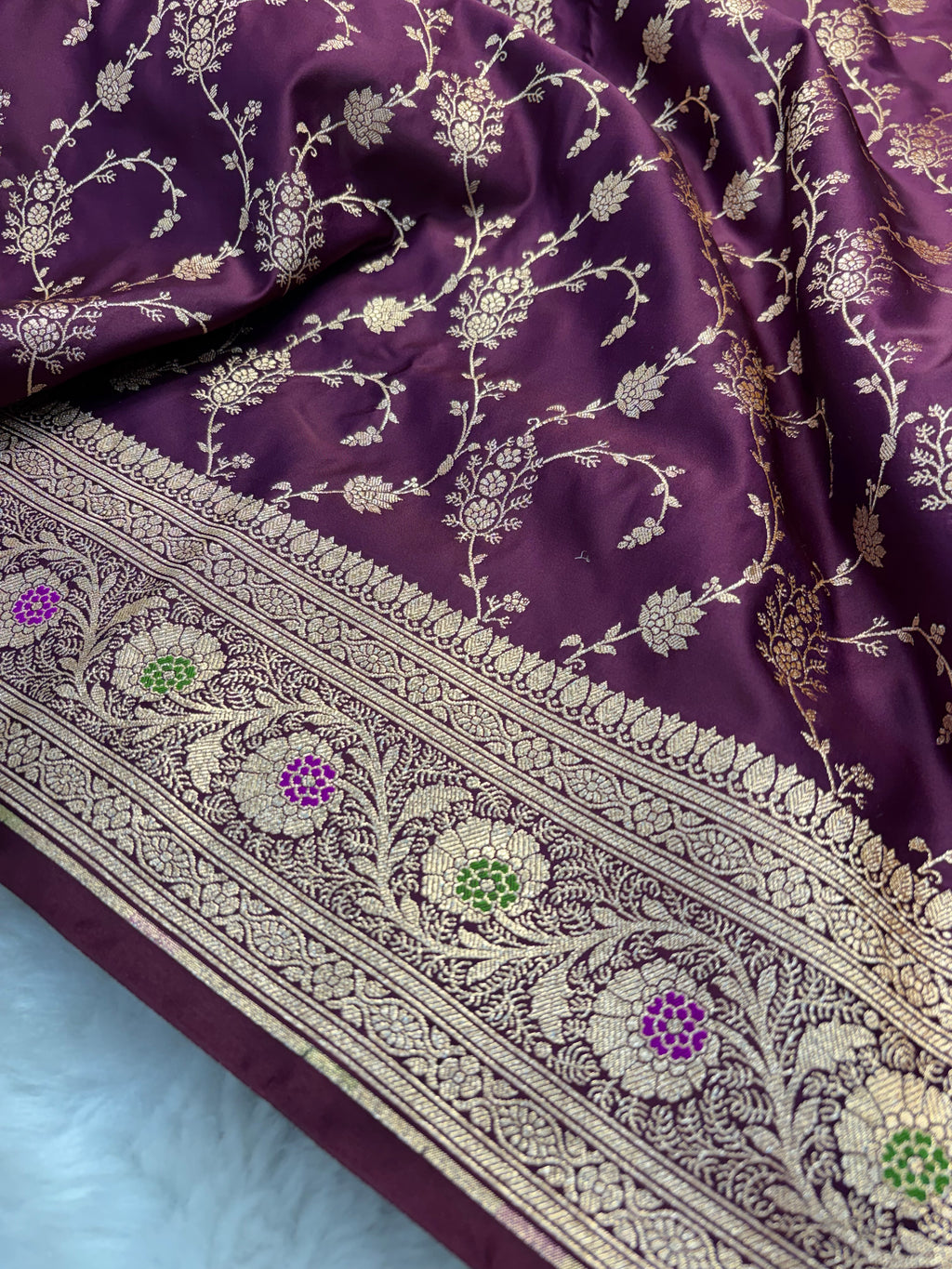 Chocolate Satin Katan Silk Meena Border Saree SK21