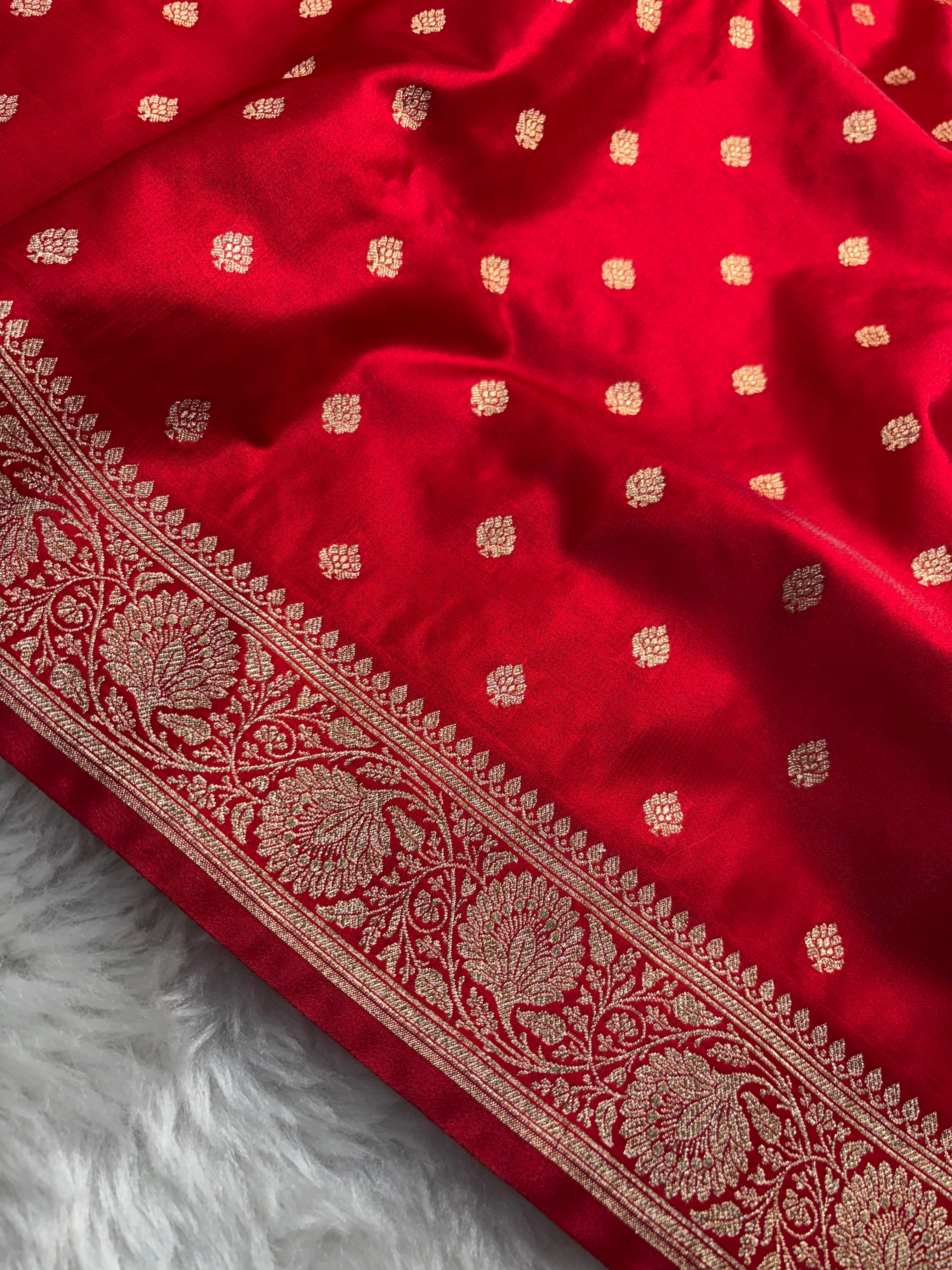 Red Satin Silk Saree SS01