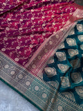 Crimson Red Contrast Satin Silk Jaal Saree SS03