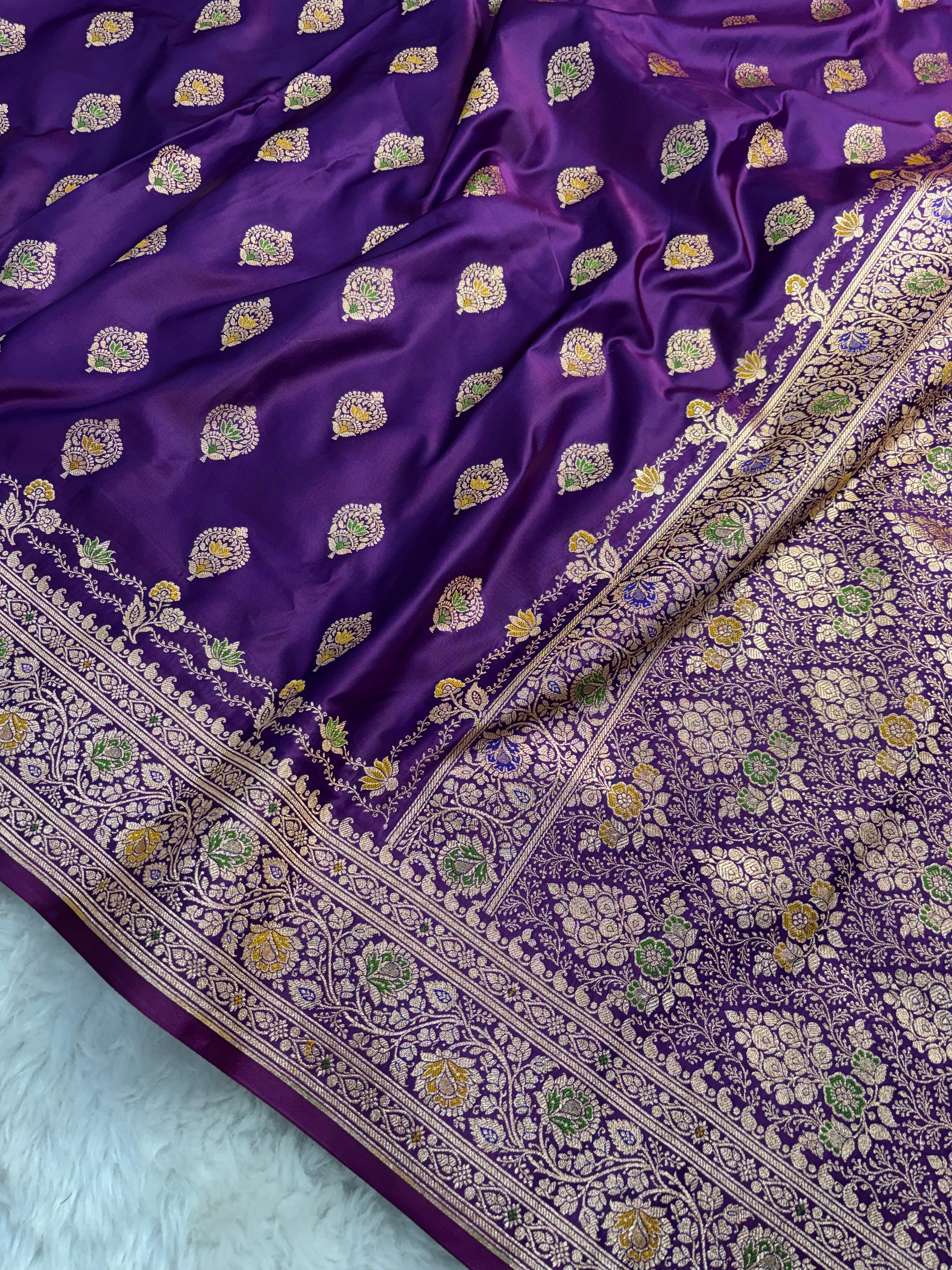 Dual Shade Purple Satin Katan Silk Meena Buti Saree SK20