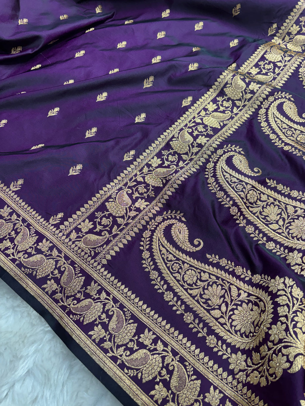 Purple Satin Katan Silk Buti Saree SK07