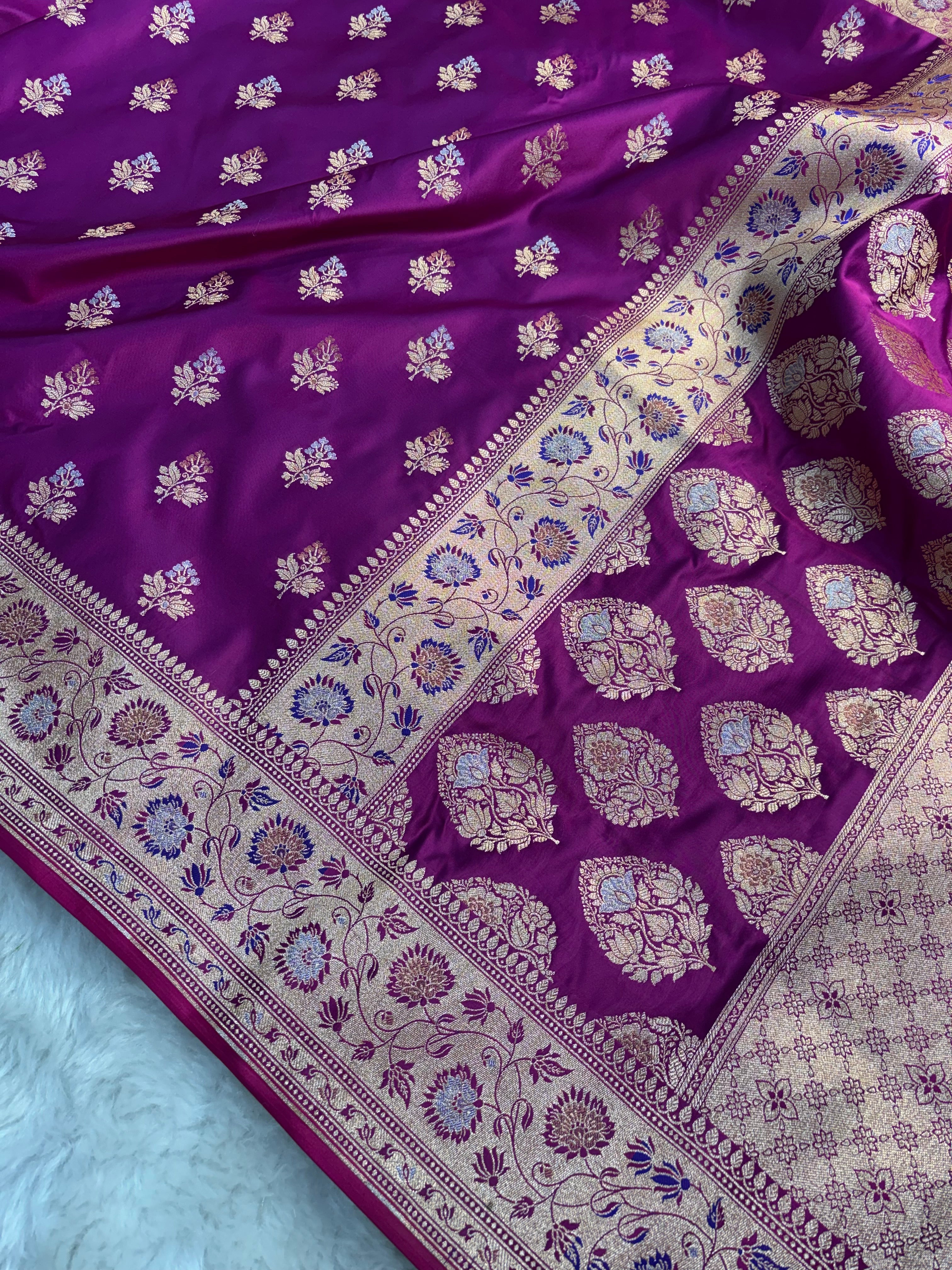 Magenta Satin Katan Silk Meena Buti Saree SK19