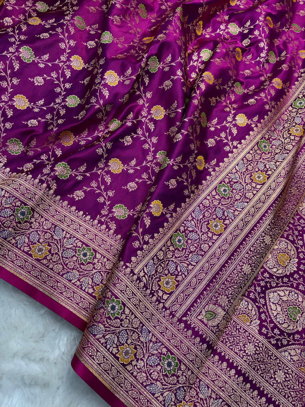 Wine Satin Katan Silk Meena Jaal Saree SK05