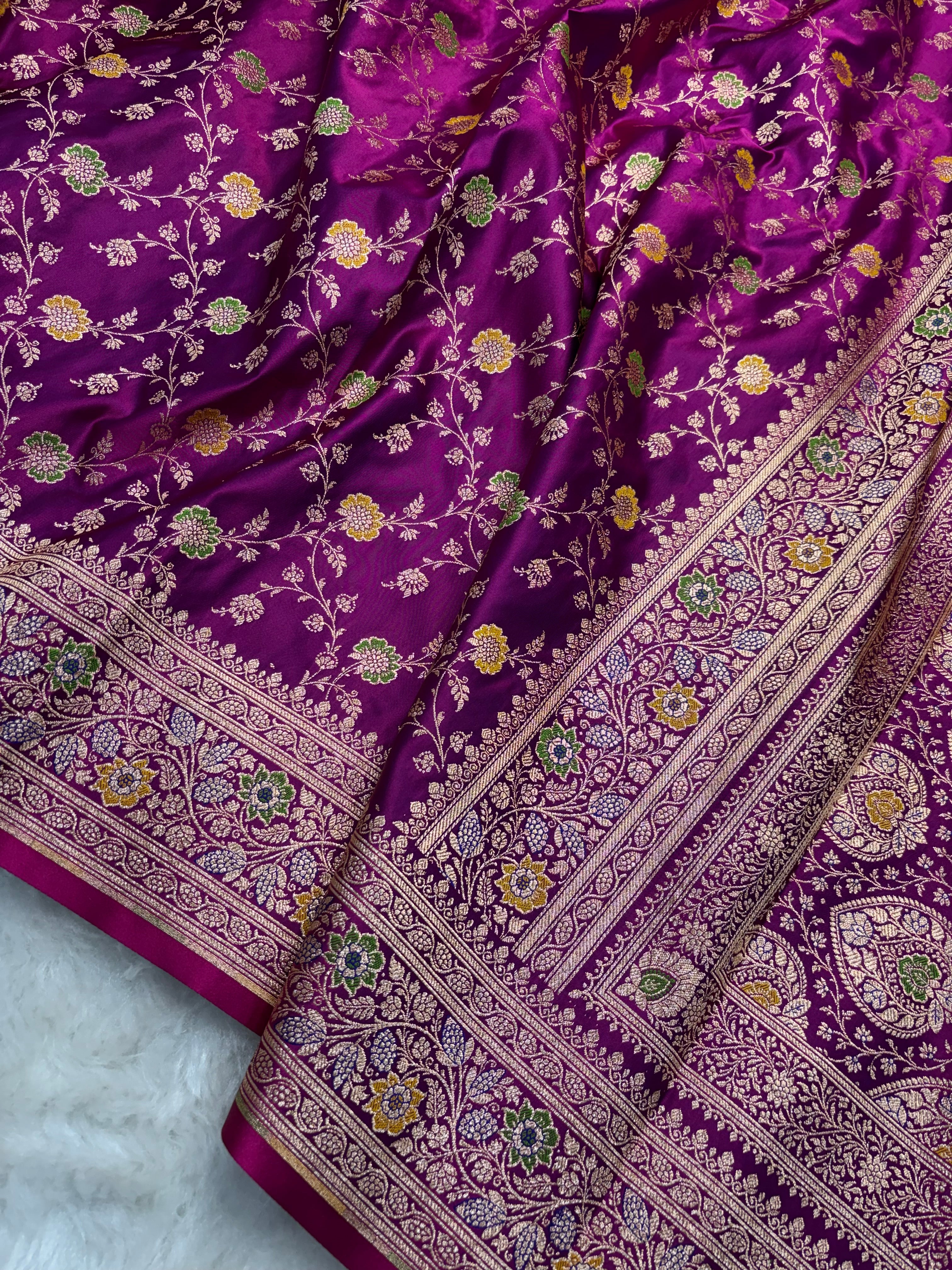 Wine Satin Katan Silk Meena Jaal Saree SK05