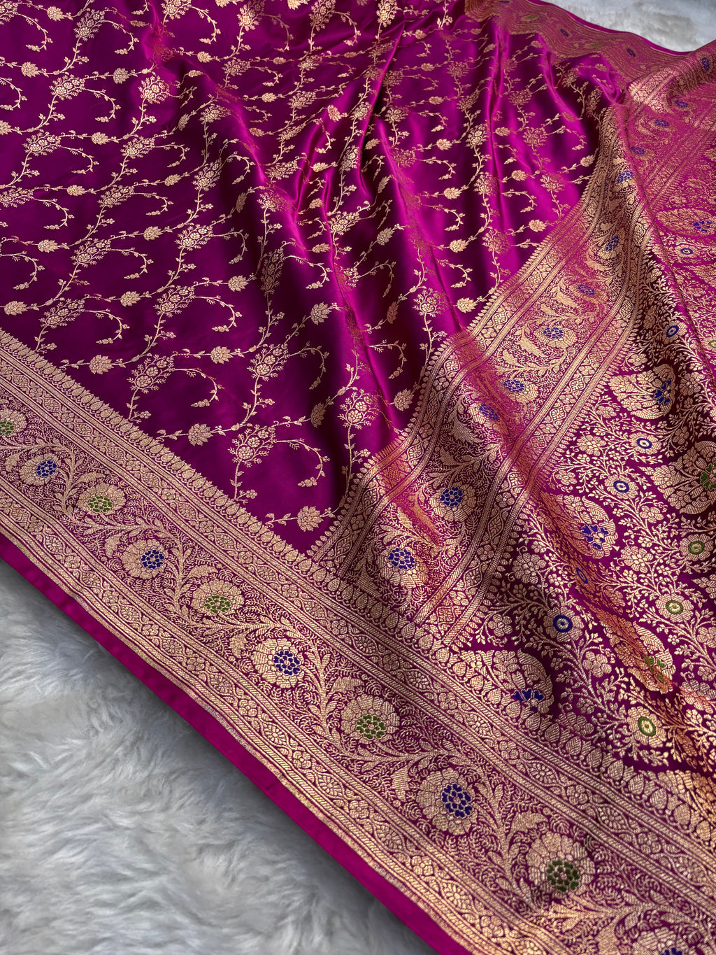 Magenta Satin Katan Silk Meena Border Saree SK21
