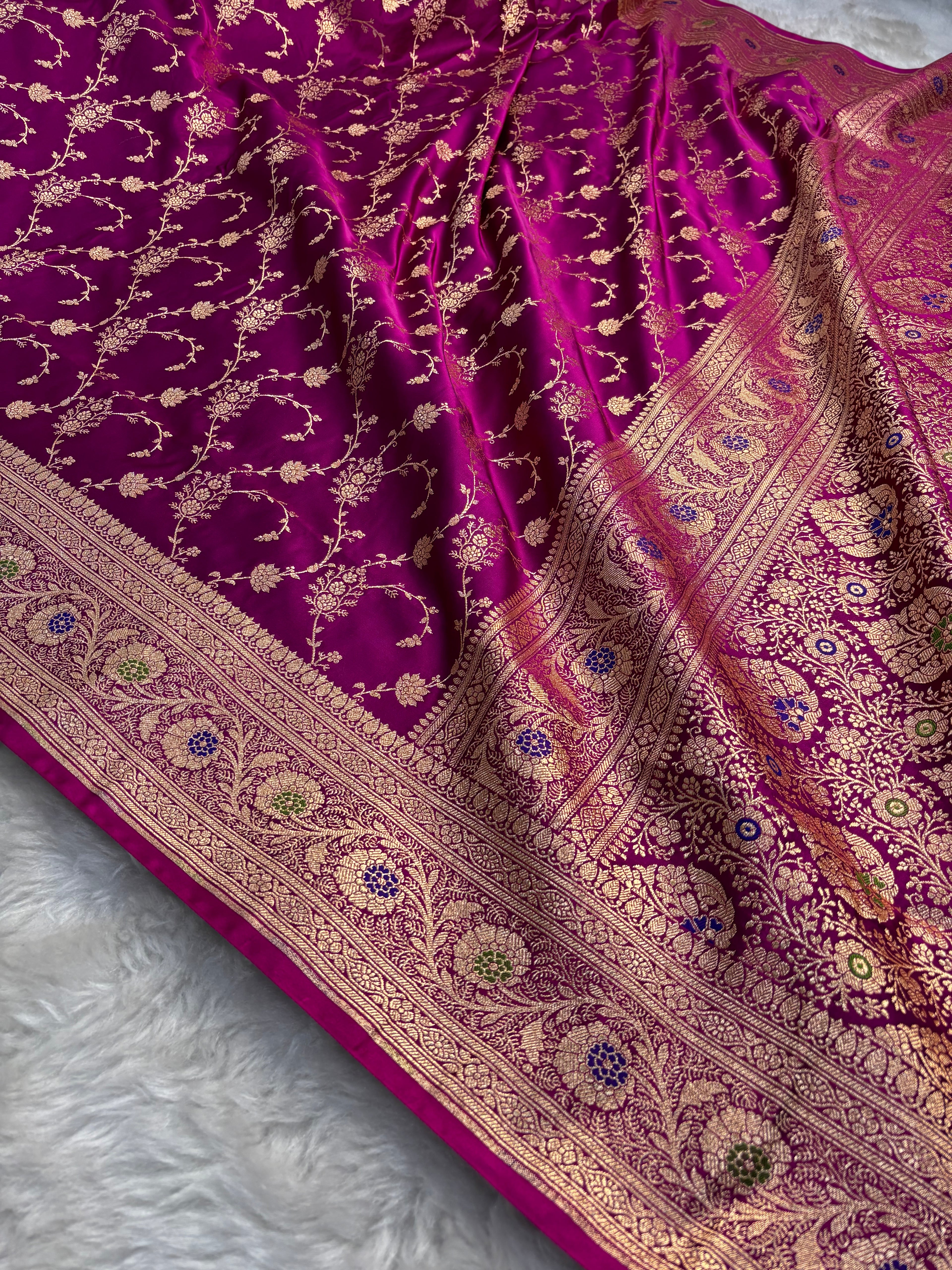 Magenta Satin Katan Silk Meena Border Saree SK21