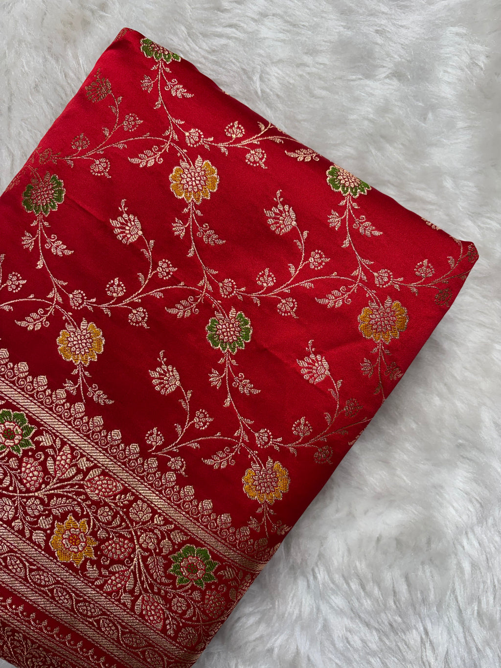 Red Satin Katan Silk Meena Jaal Saree SK05