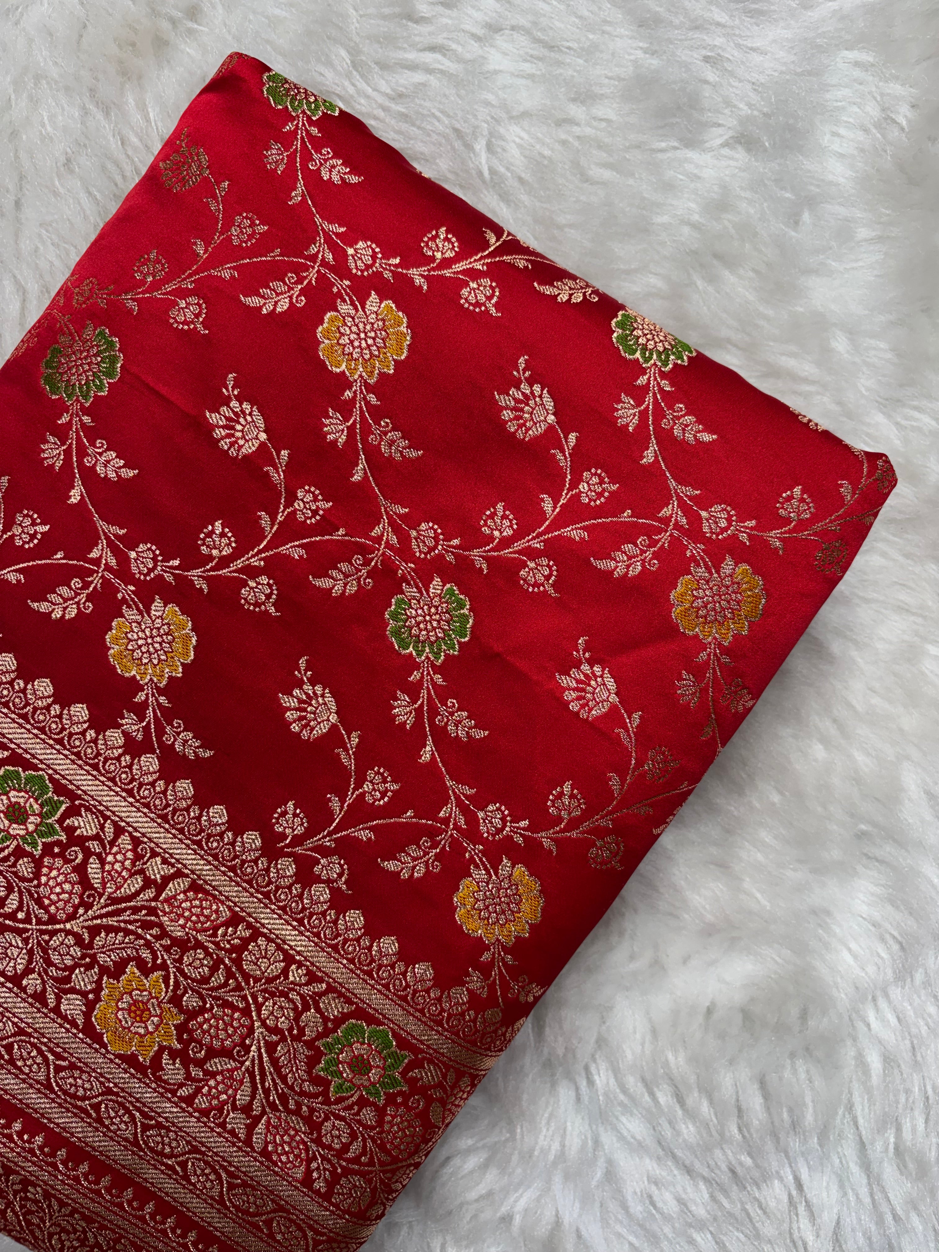 Red Satin Katan Silk Meena Jaal Saree SK05