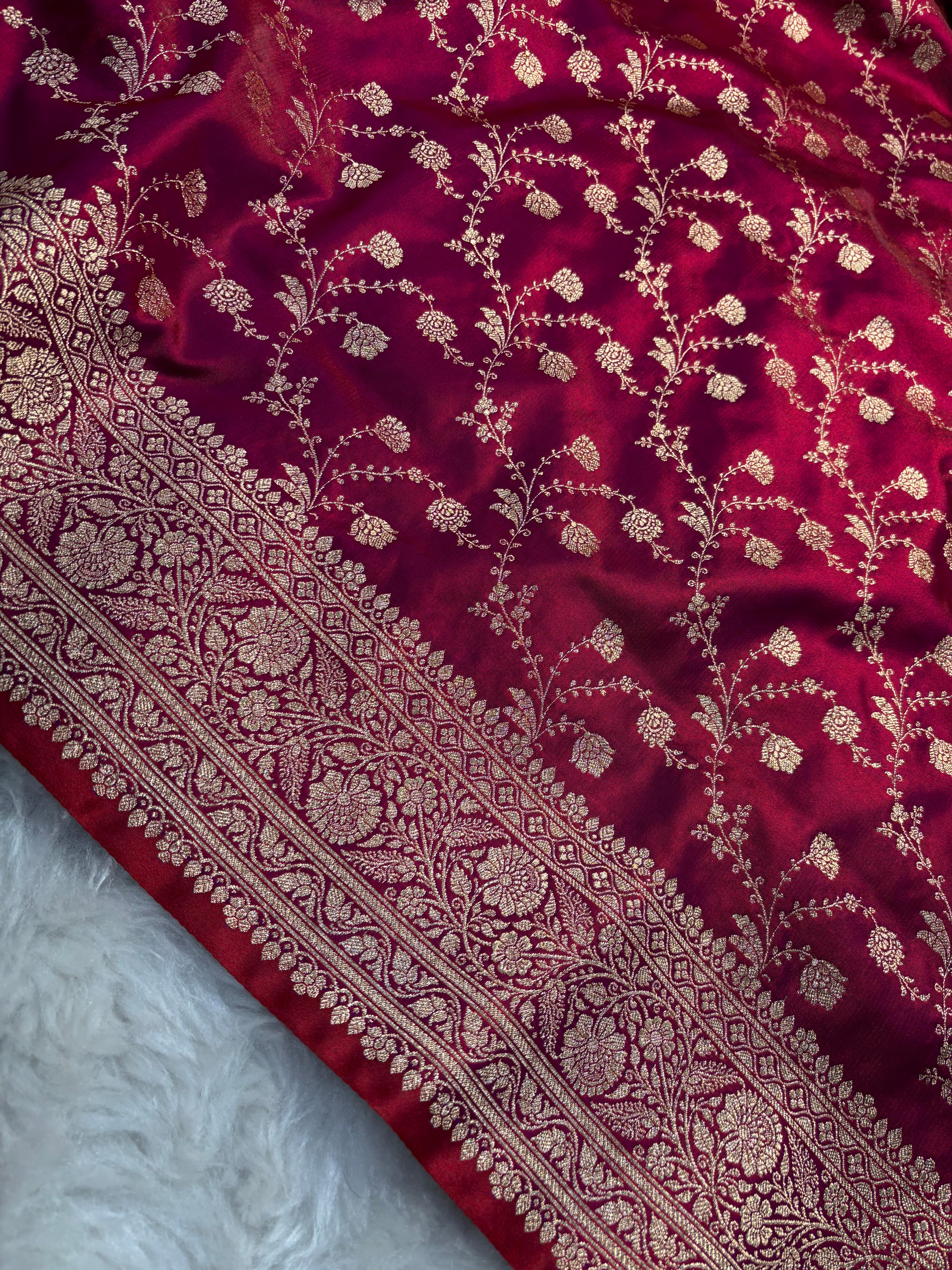 Crimson Satin Silk Saree SS02